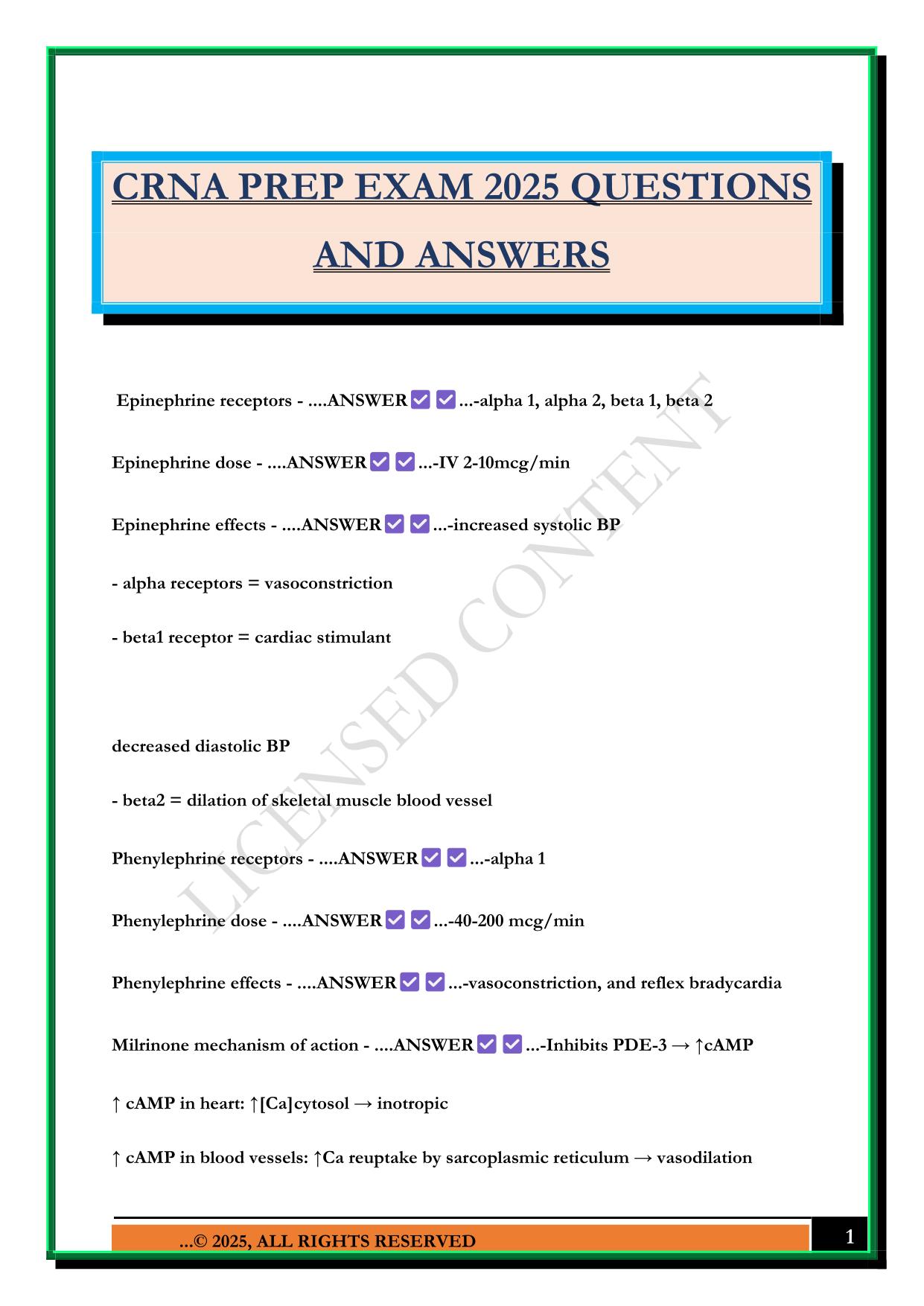 CRNA PREP EXAM 2025 QUESTIONS AND ANSWERS