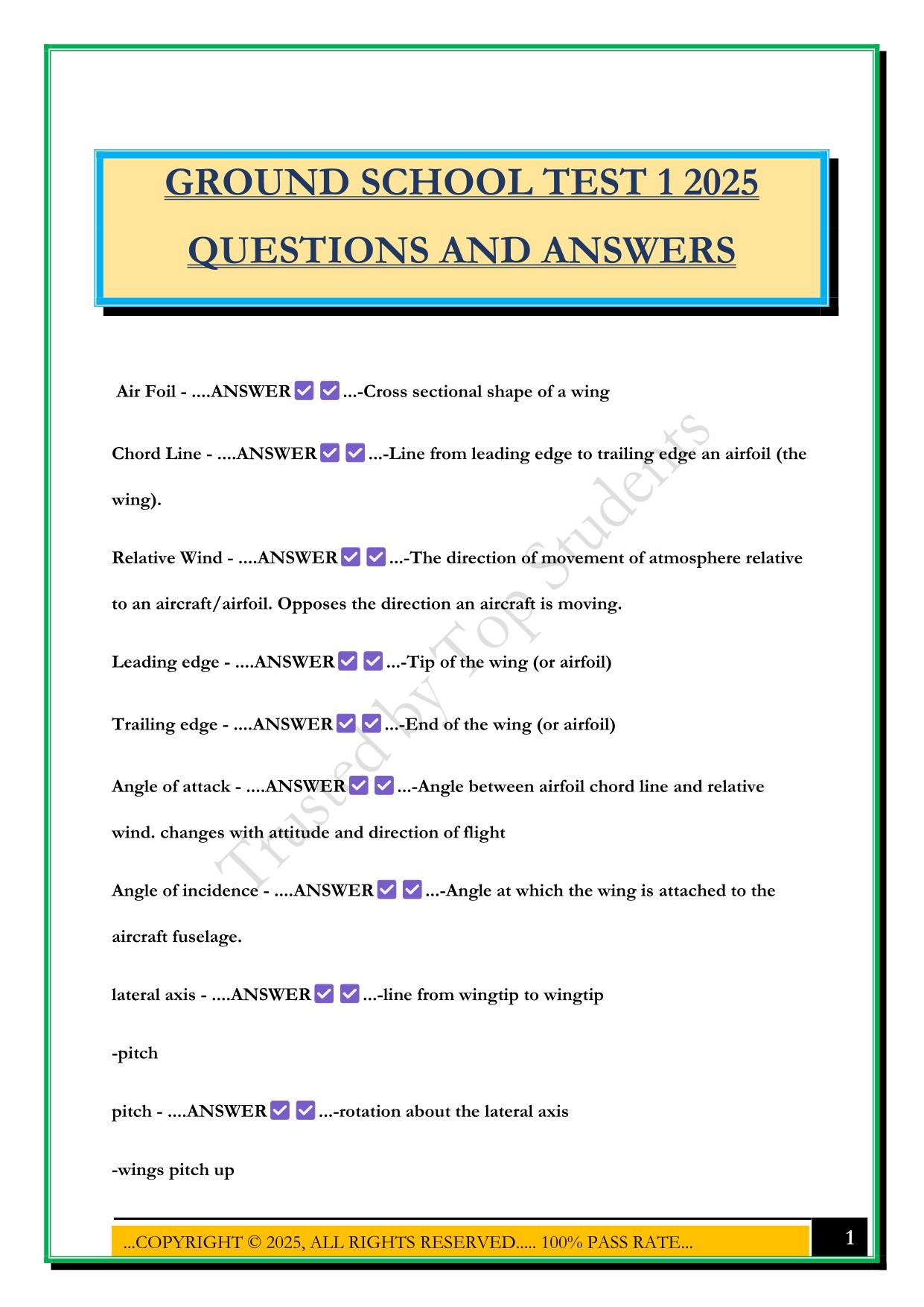 GROUND SCHOOL TEST 1 2025 QUESTIONS AND ANSWERS