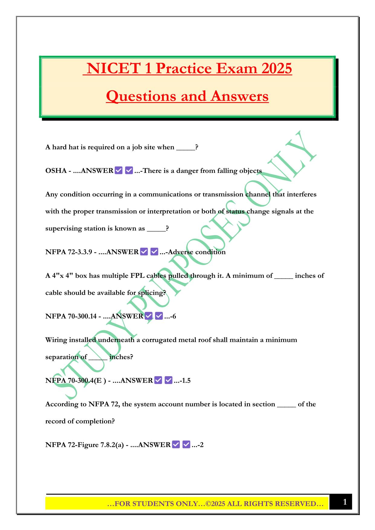 NICET 1 Practice Exam 2025 Questions and Answers