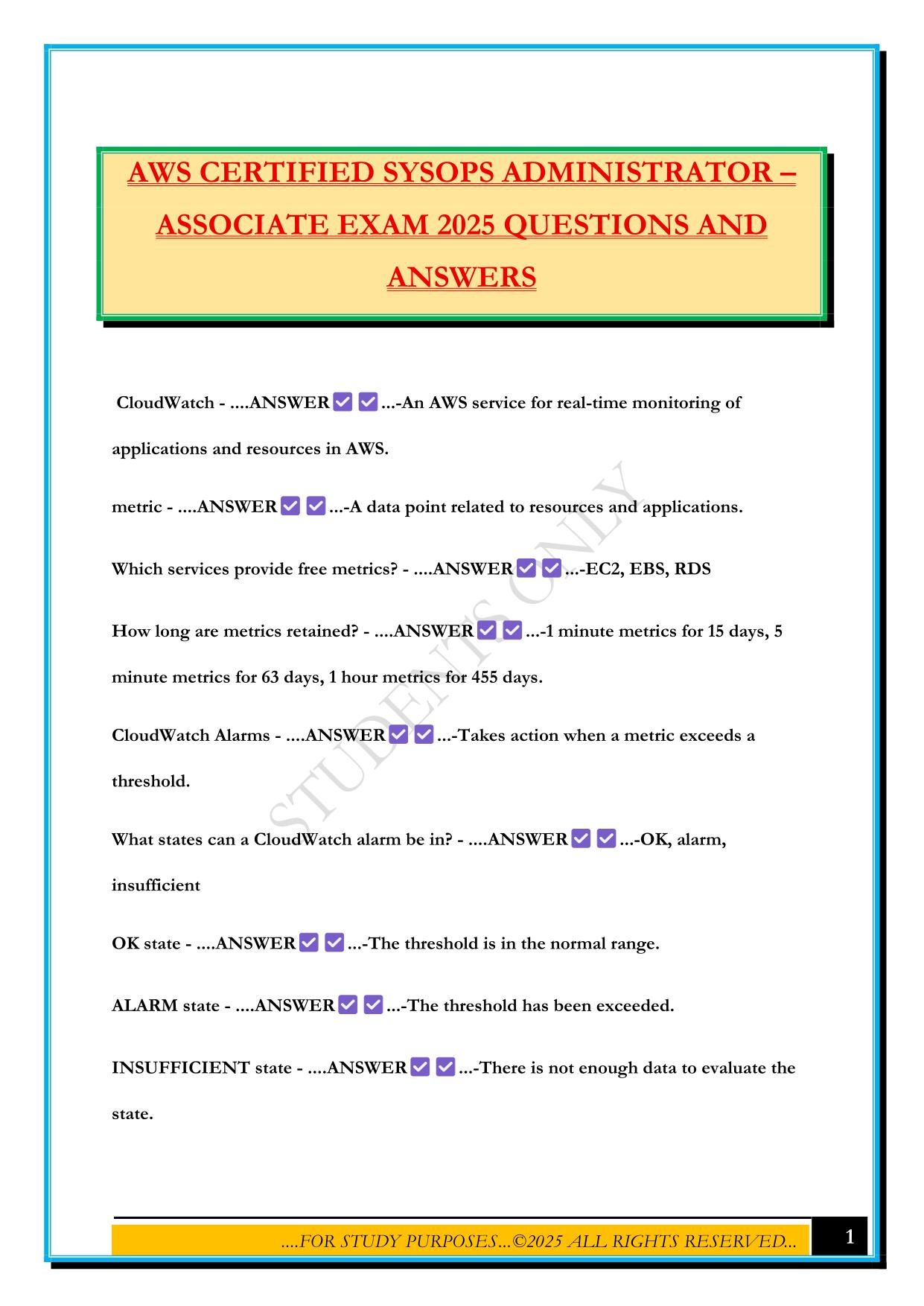 AWS CERTIFIED SYSOPS ADMINISTRATOR – ASSOCIATE EXAM 2025 QUESTIONS AND ANSWERS