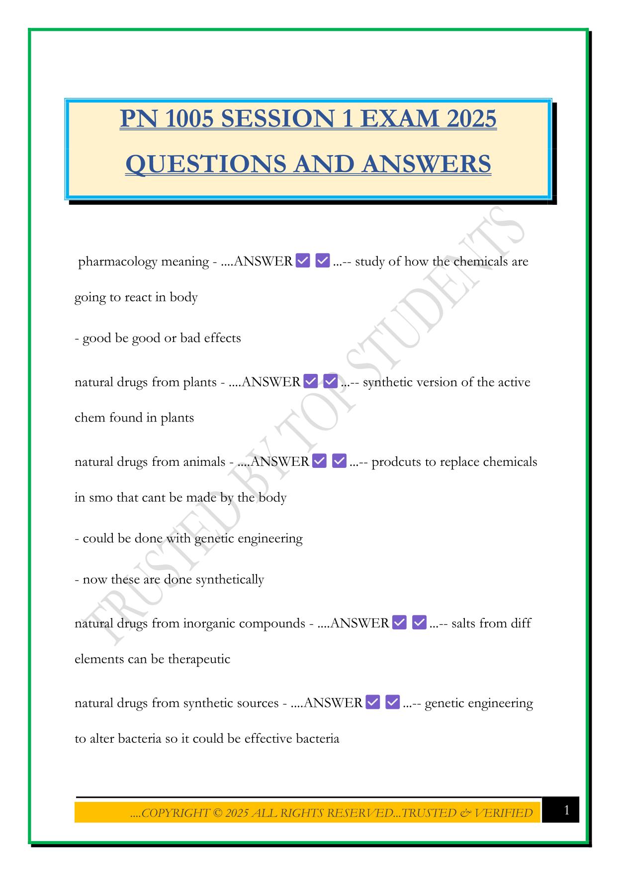 PN 1005 SESSION 1 EXAM 2025 QUESTIONS AND ANSWERS