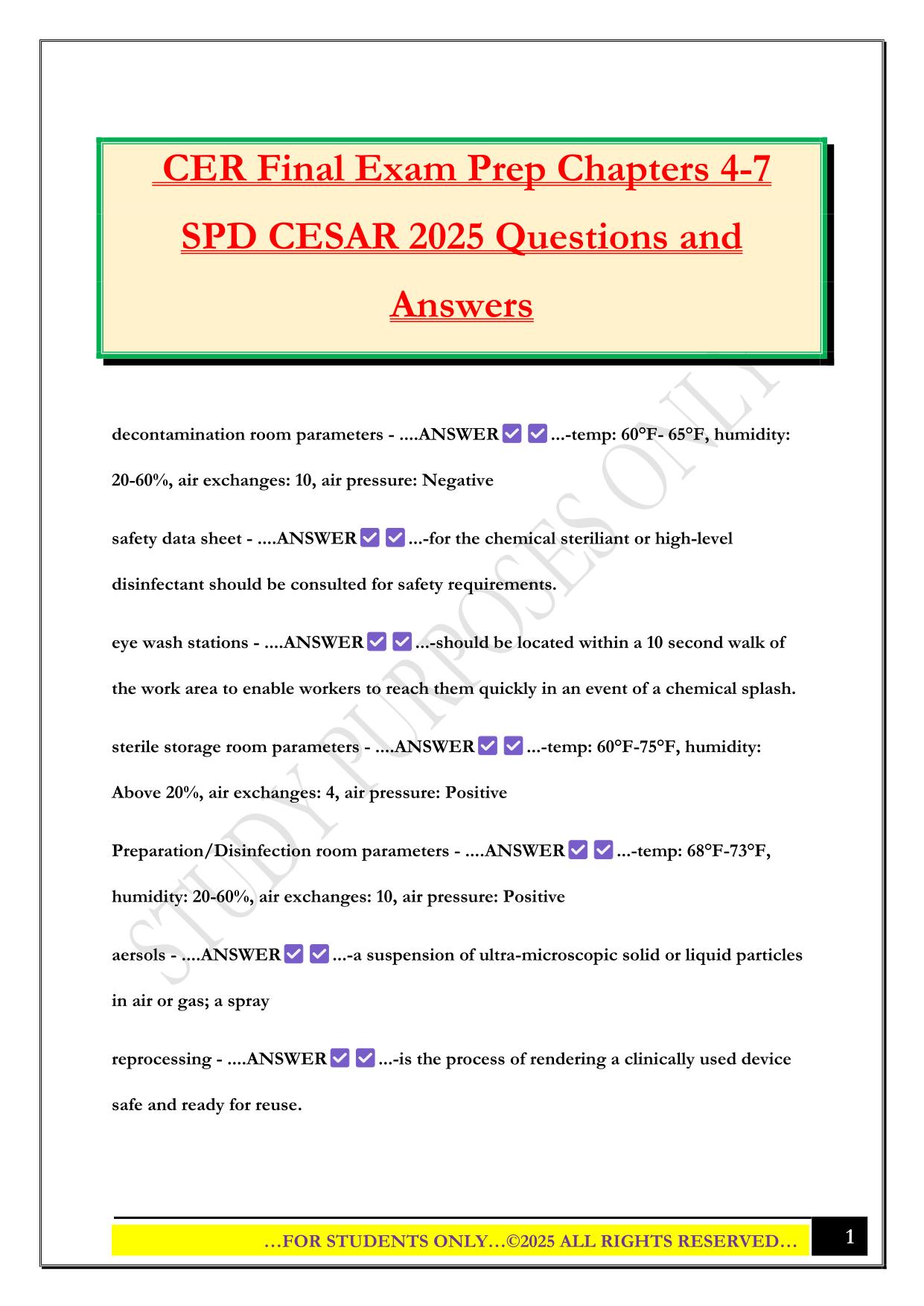 CER Final Exam Prep Chapters 4-7 SPD CESAR 2025 Questions and Answers