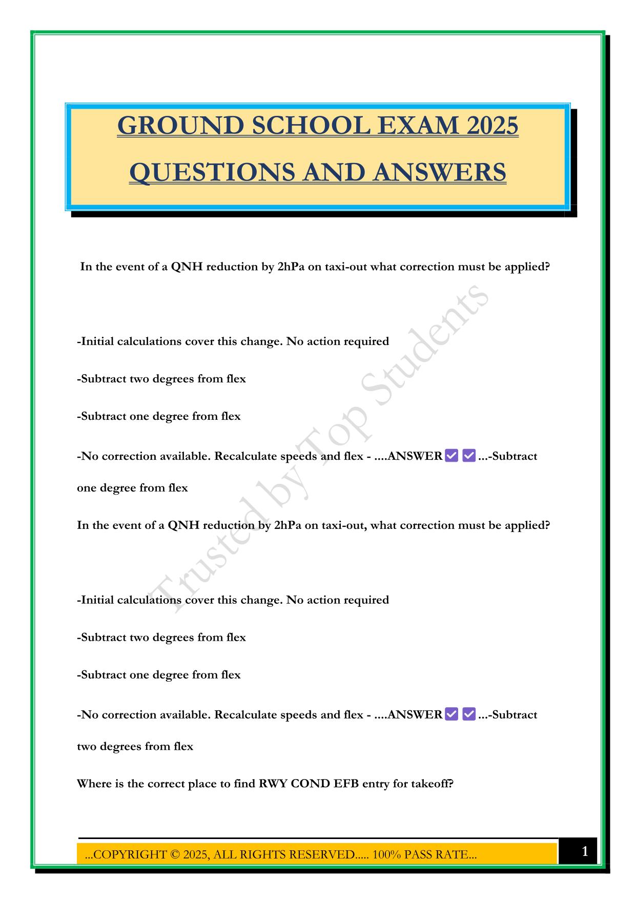 GROUND SCHOOL EXAM 2025 QUESTIONS AND ANSWERS