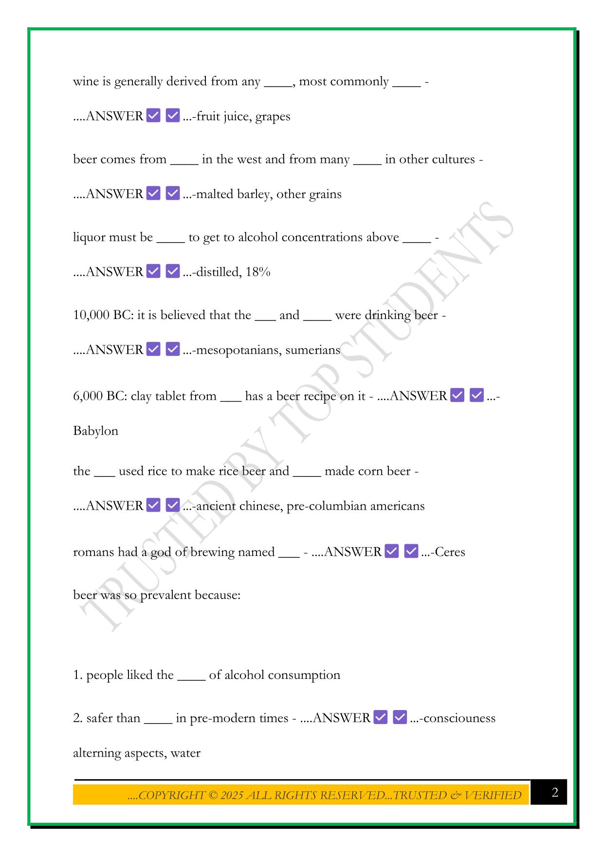 BESC 204 - YEASTS AND FERMENTATION EXAM 2025 QUESTIONS AND ANSWERS
