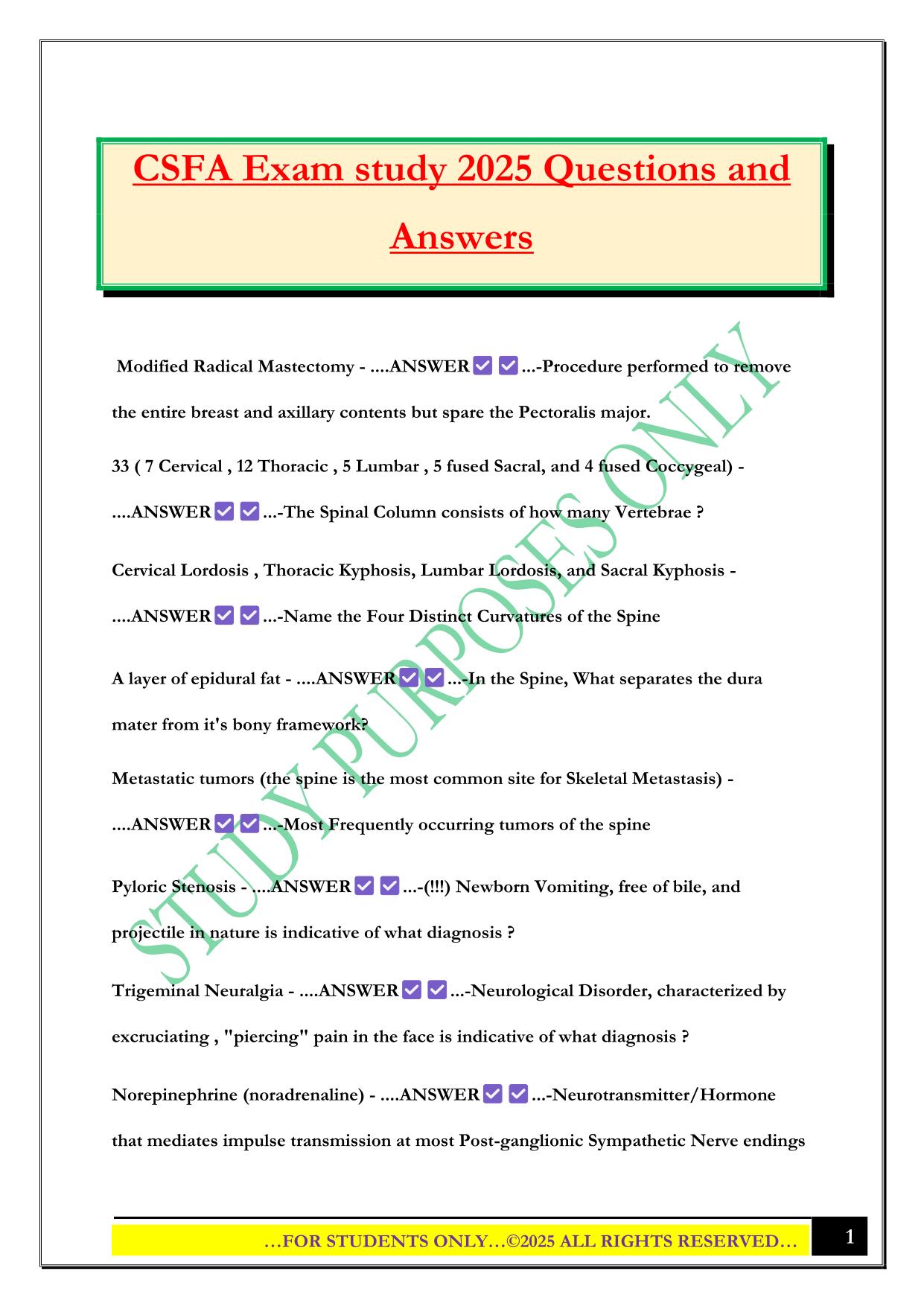CSFA Exam study 2025 Questions and Answers