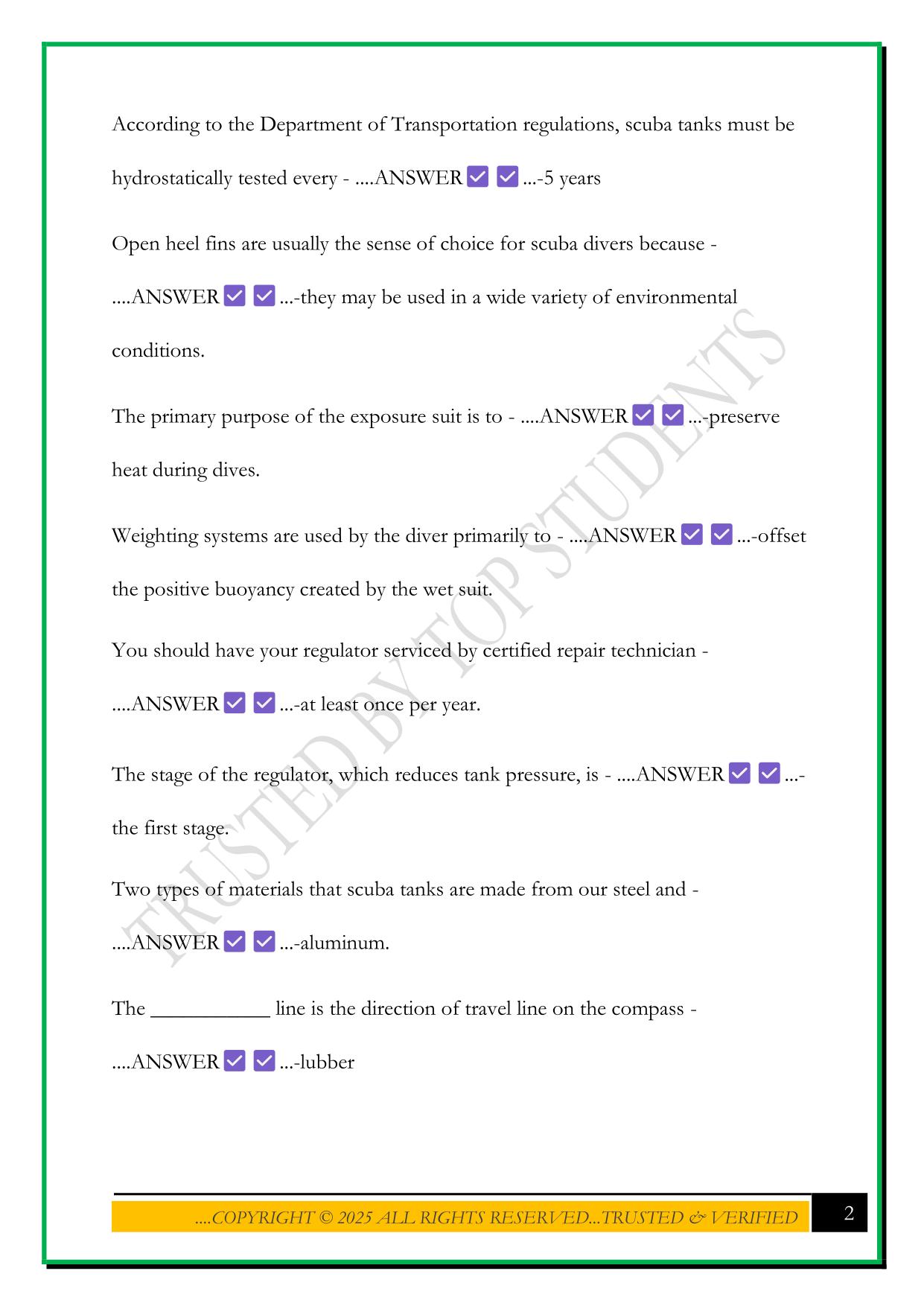 NAUI SCUBA DIVER EXAM 2025 QUESTIONS AND ANSWERS