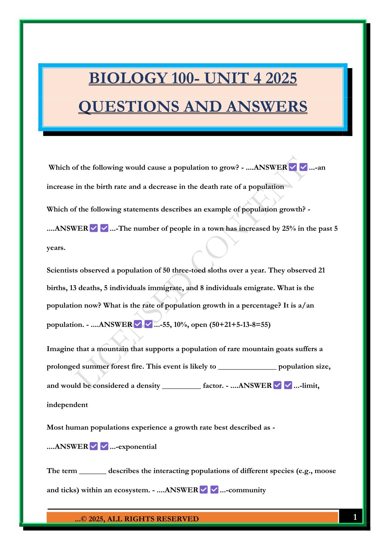 BIO 100 Bundled Exams Questions and Answers 100% Pass