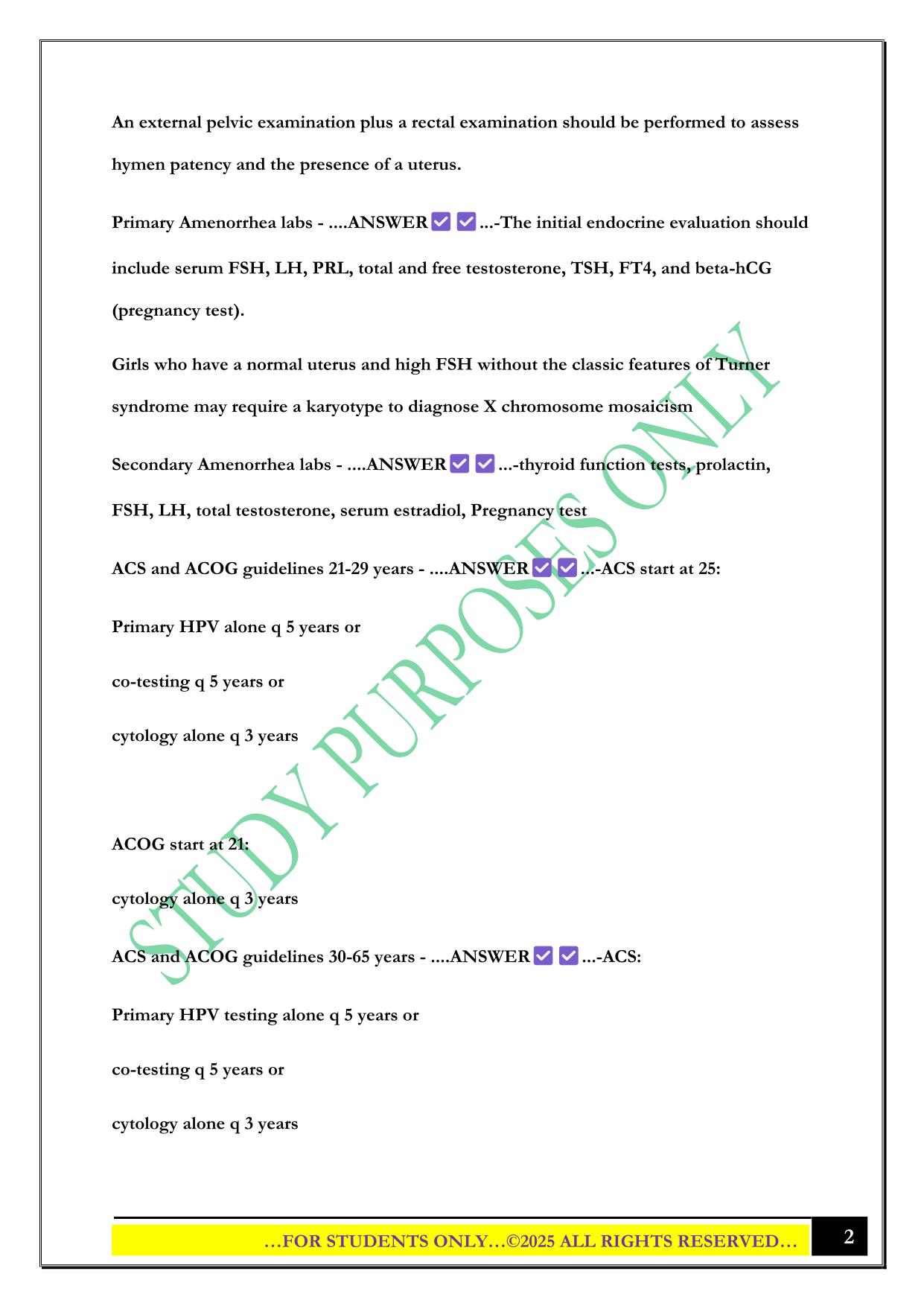 NURS 5432 Module 2 & 3 Women's Health Exam 2025 Questions and Answers