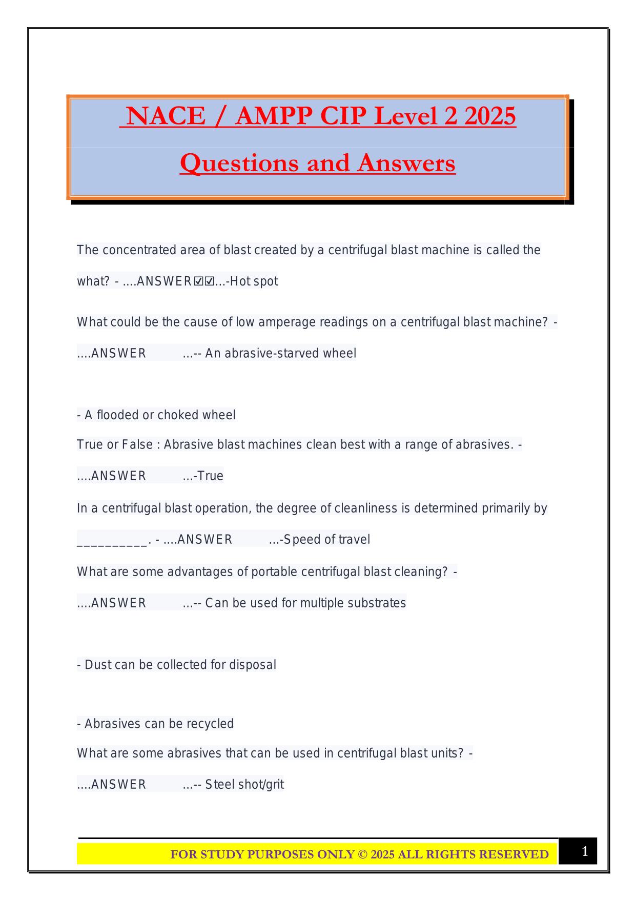 NACE / AMPP CIP Level 2 2025 Questions and Answers