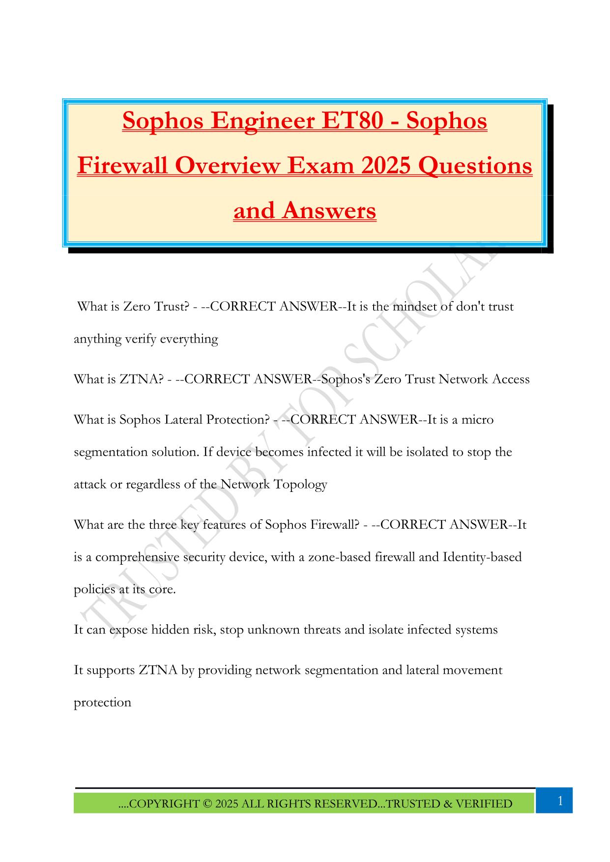 Sophos Engineer ET80 - Sophos Firewall Overview Exam 2025 Questions and Answers