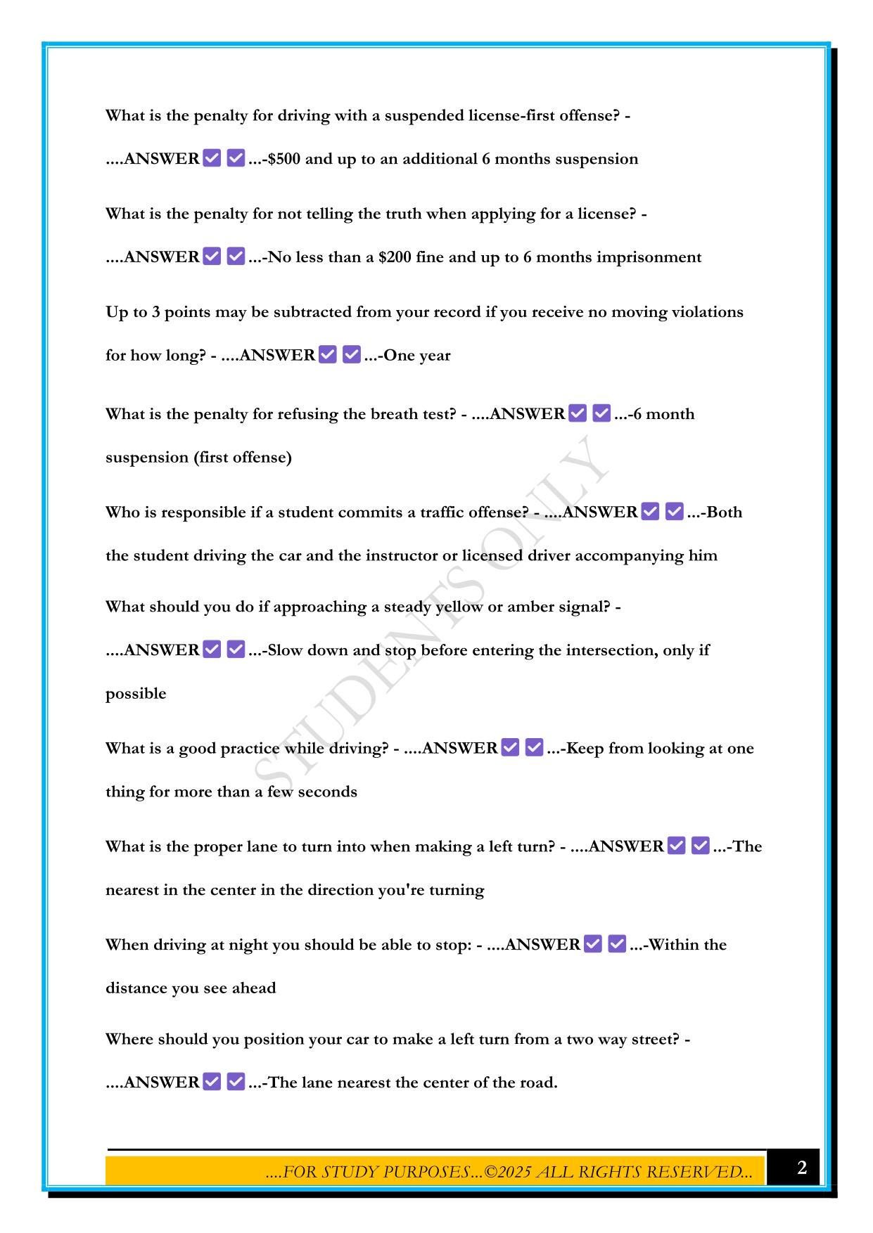 NJ DMV EXAM 2025 QUESTIONS AND ANSWERS