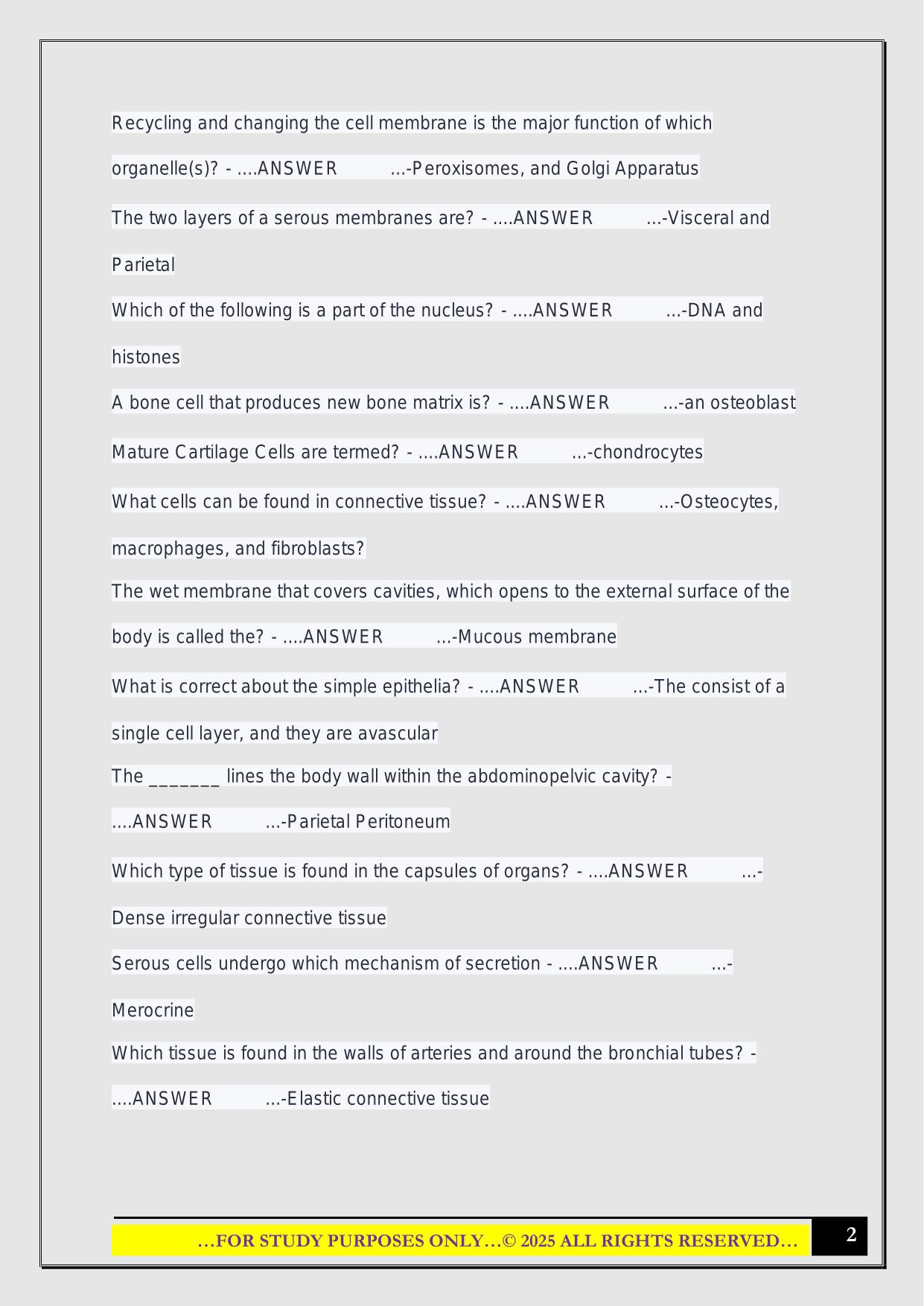 IUPUI Anatomy Final Exam 2025 Questions and Answers