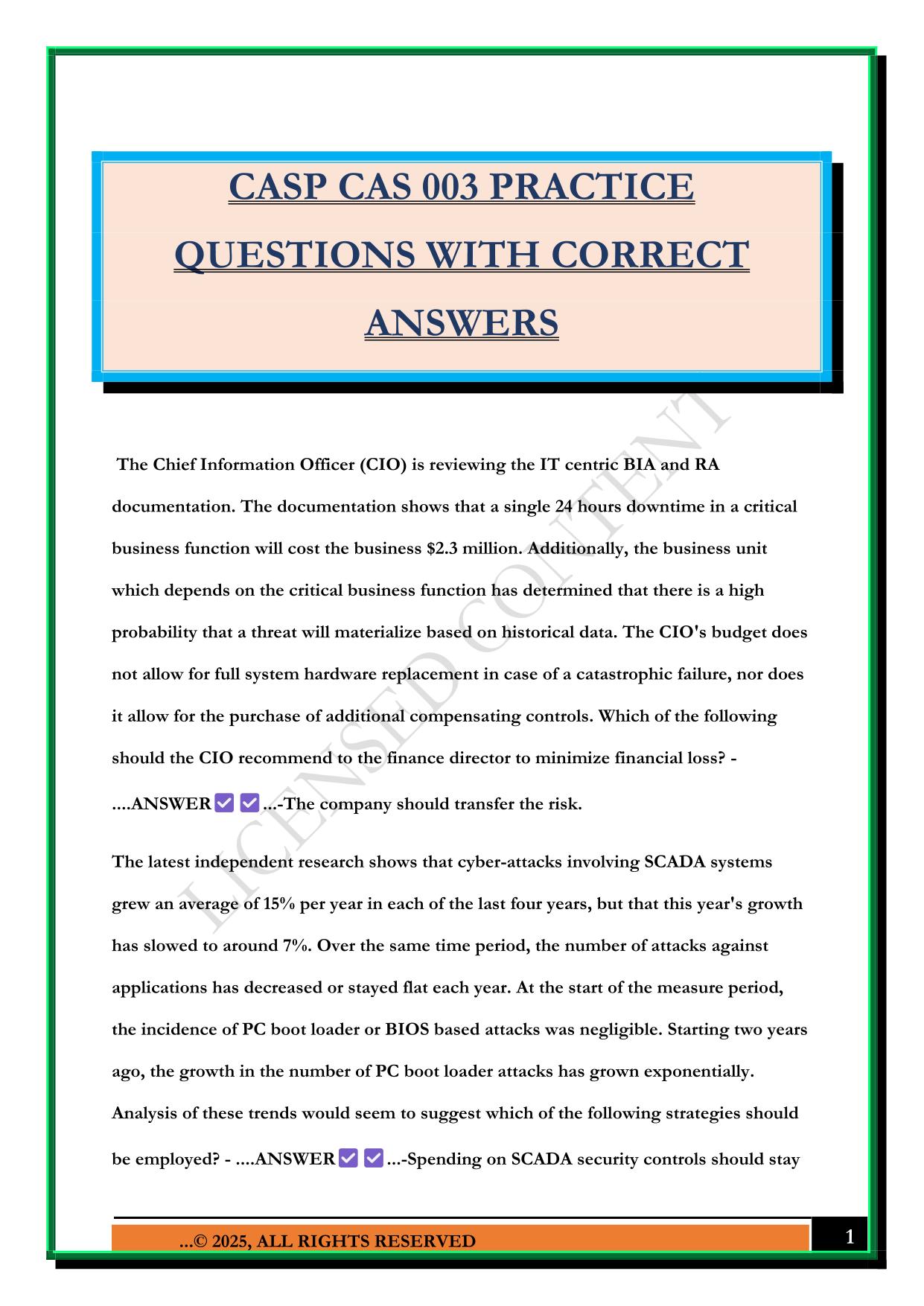 CASP CAS 003 PRACTICE QUESTIONS WITH CORRECT ANSWERS