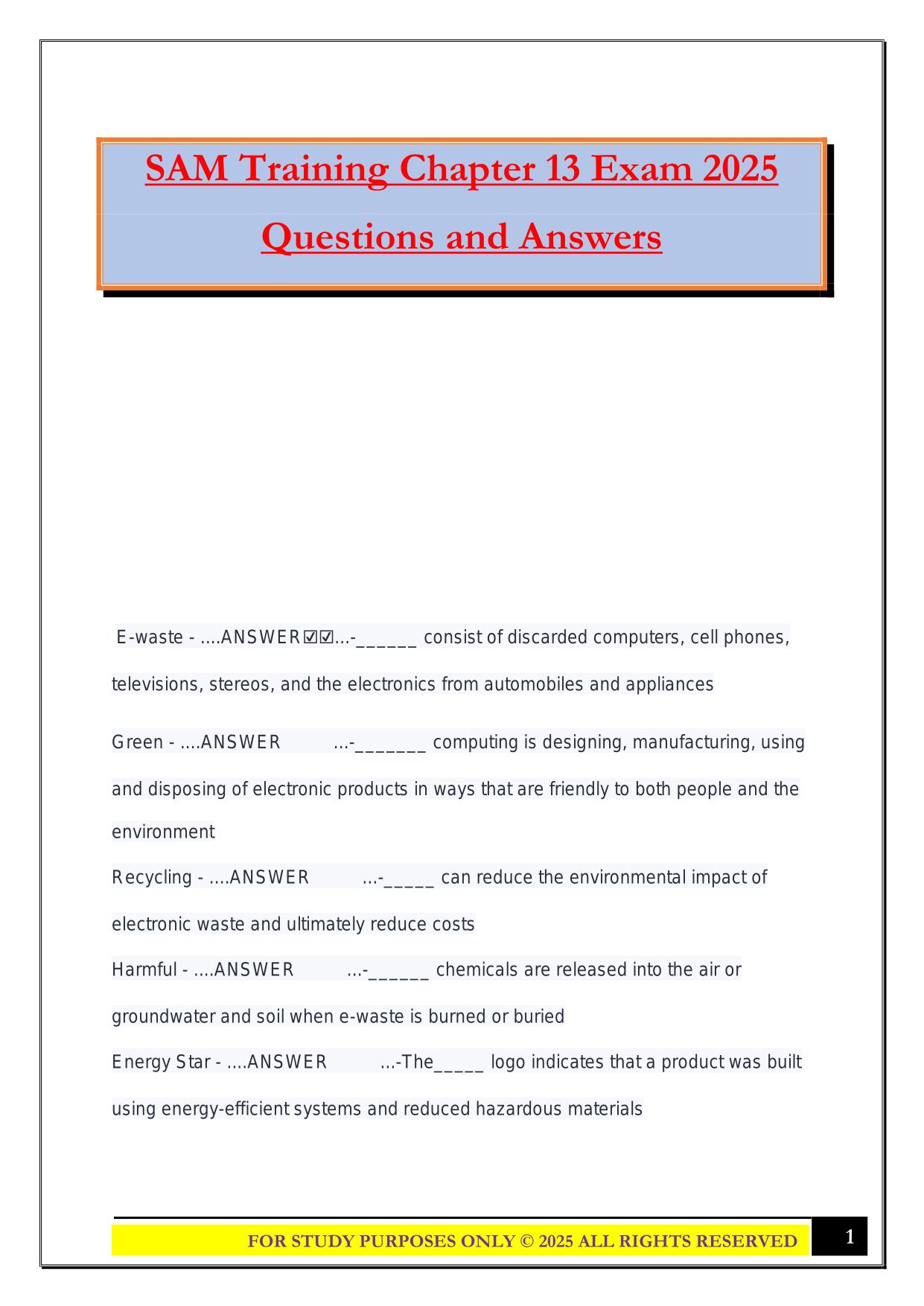 SAM Training Chapter 13 Exam 2025 Questions and Answers