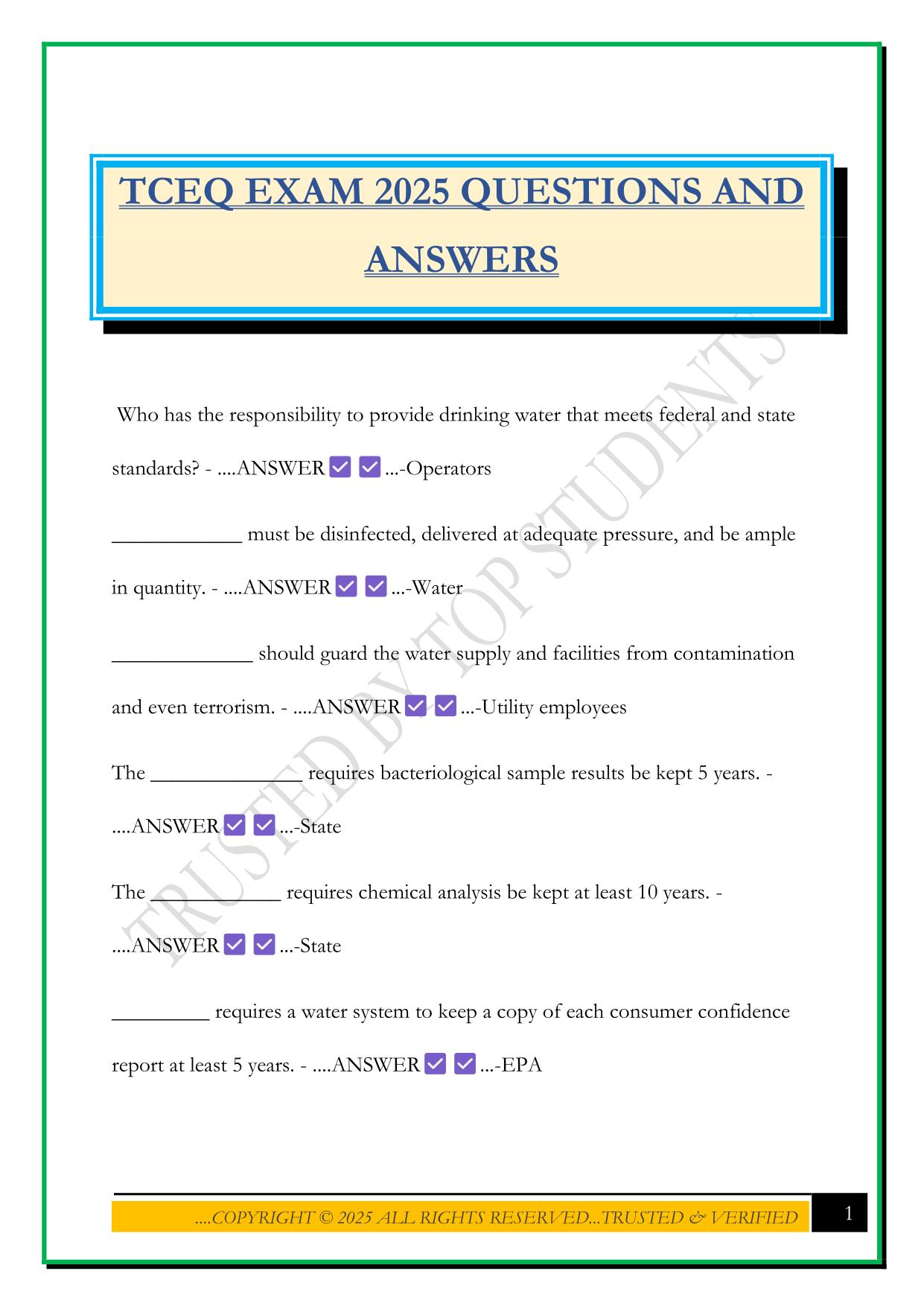 TCEQ EXAM 2025 QUESTIONS AND ANSWERS