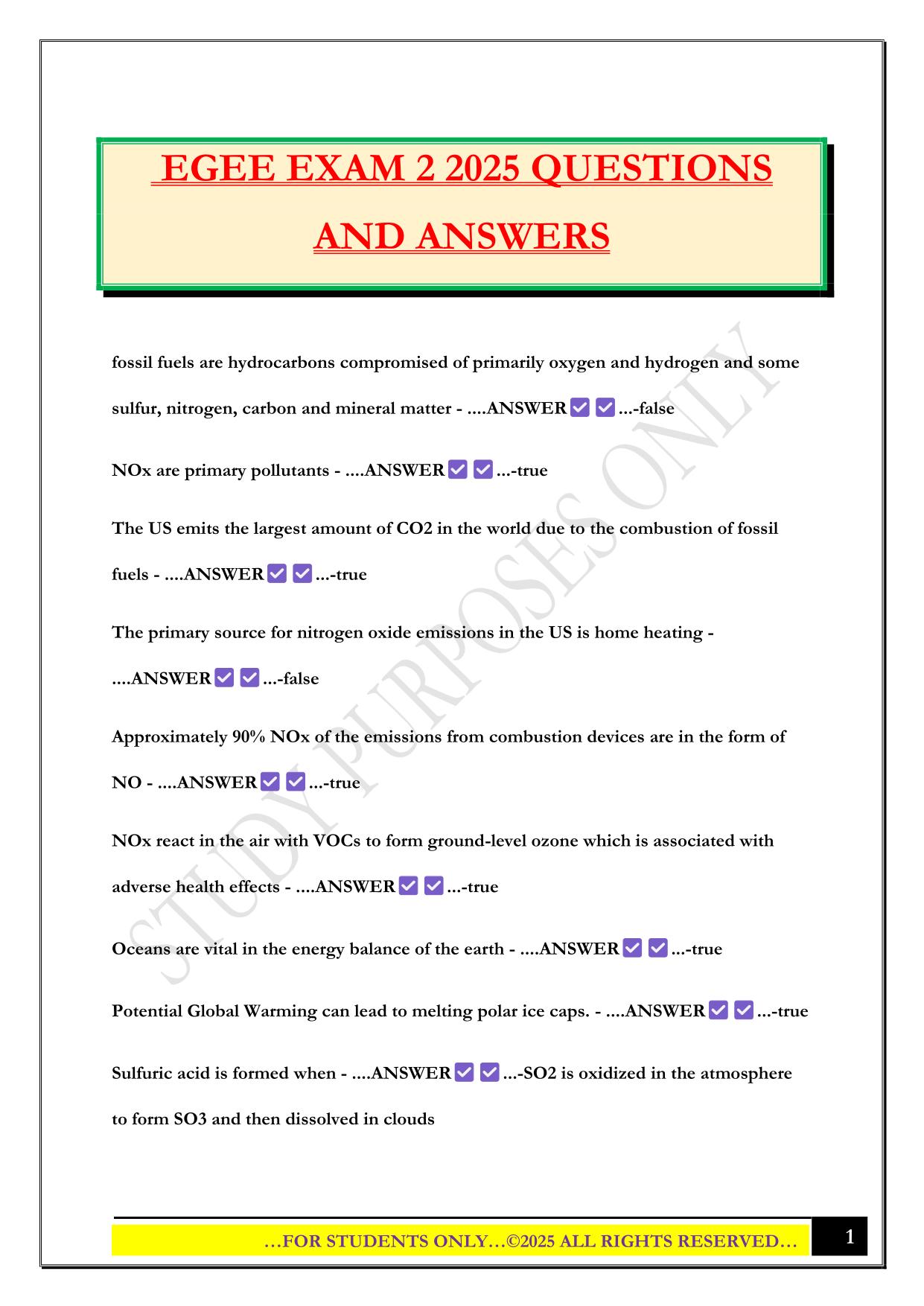 EGEE EXAM 2 2025 QUESTIONS AND ANSWERS