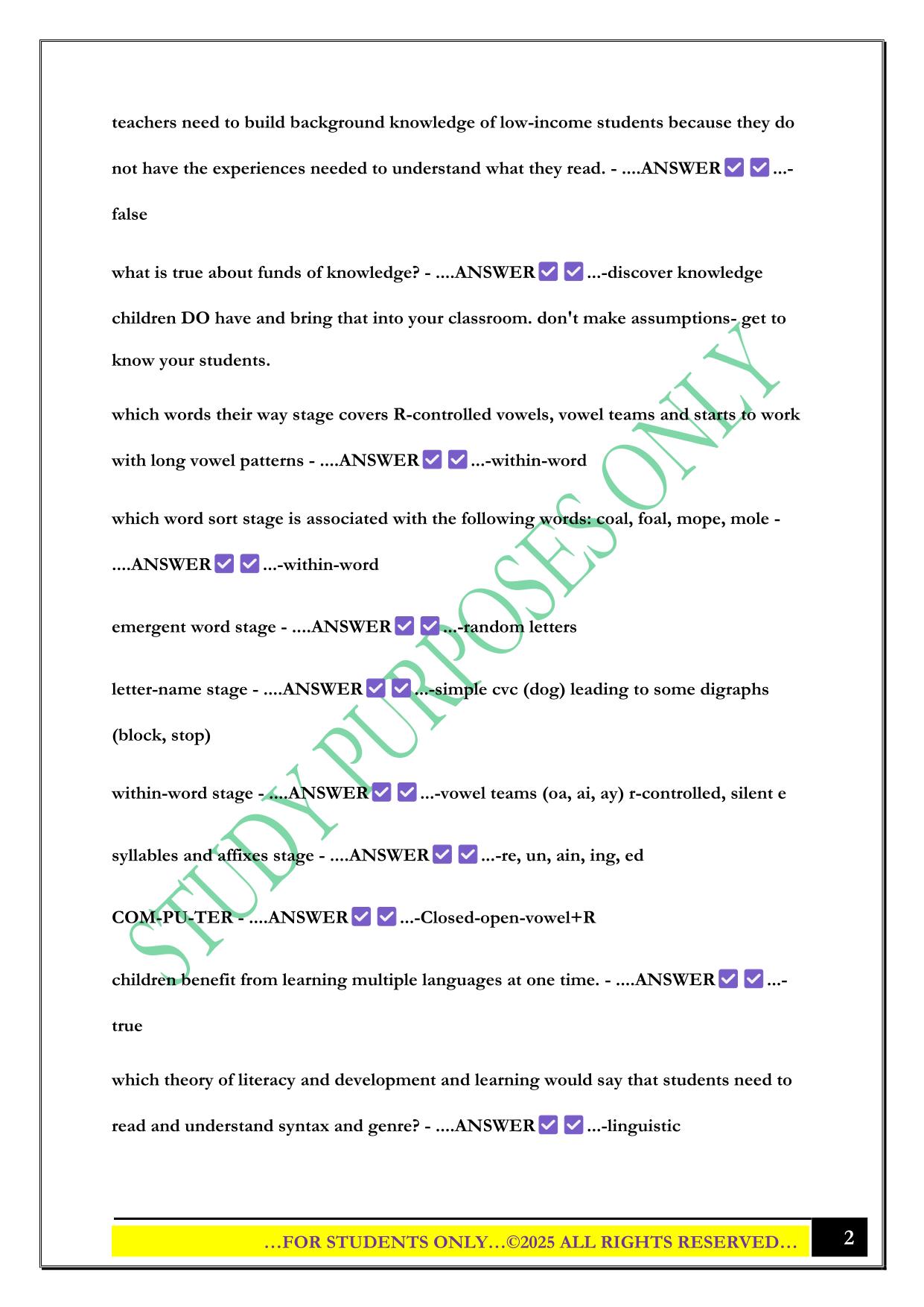 ELED 424 FINAL EXAM 2025 QUESTIONS AND ANSWERS