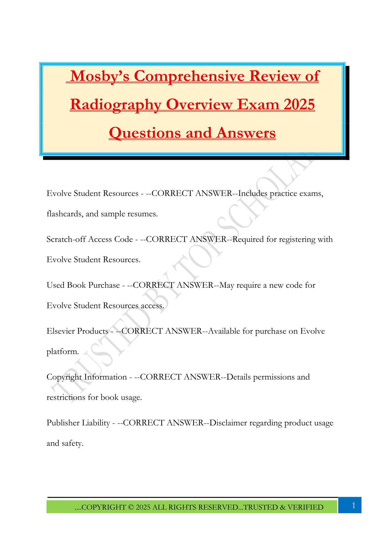 Mosby’s Comprehensive Review of Radiography Overview Exam 2025 Questions and Answers