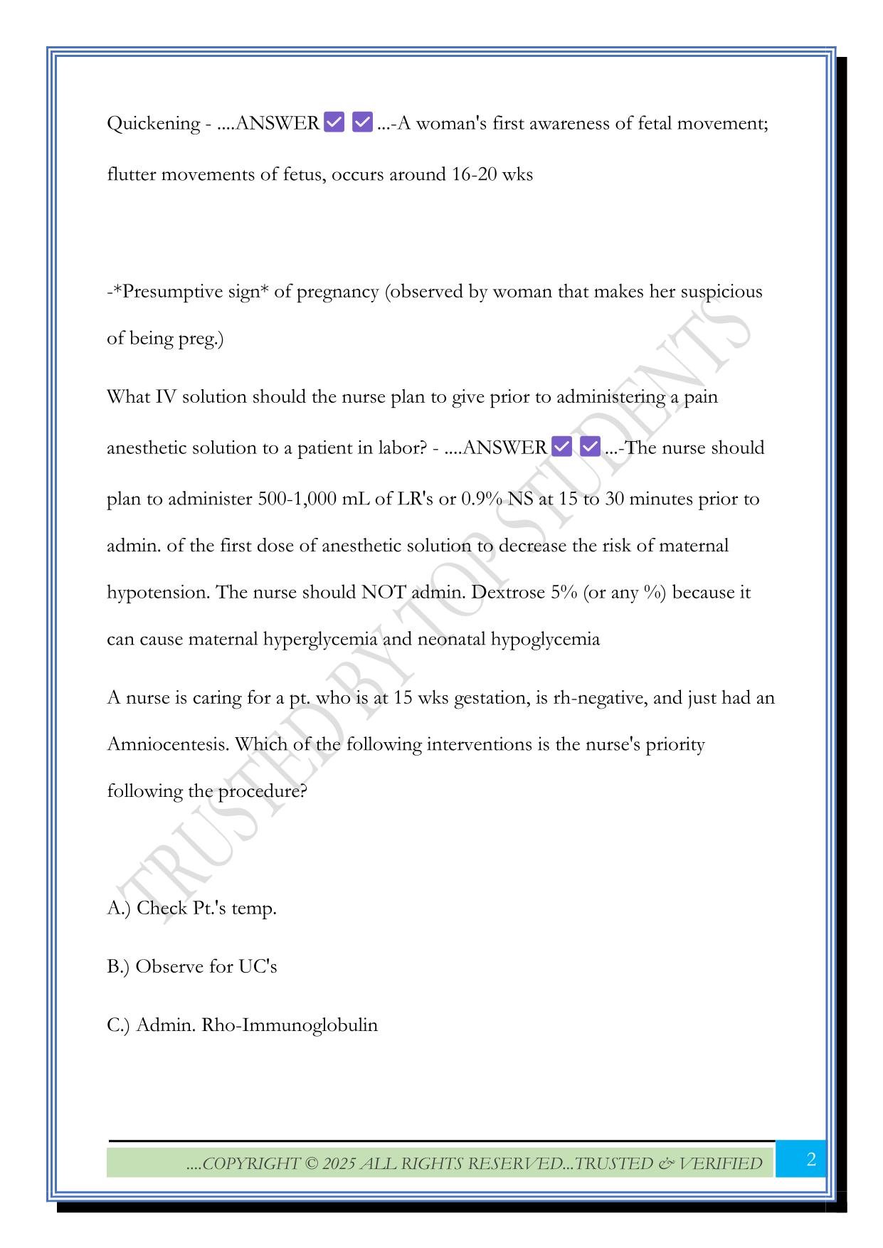 ATI RN maternal newborn nursing REVIEW 2025 Questions and Answers