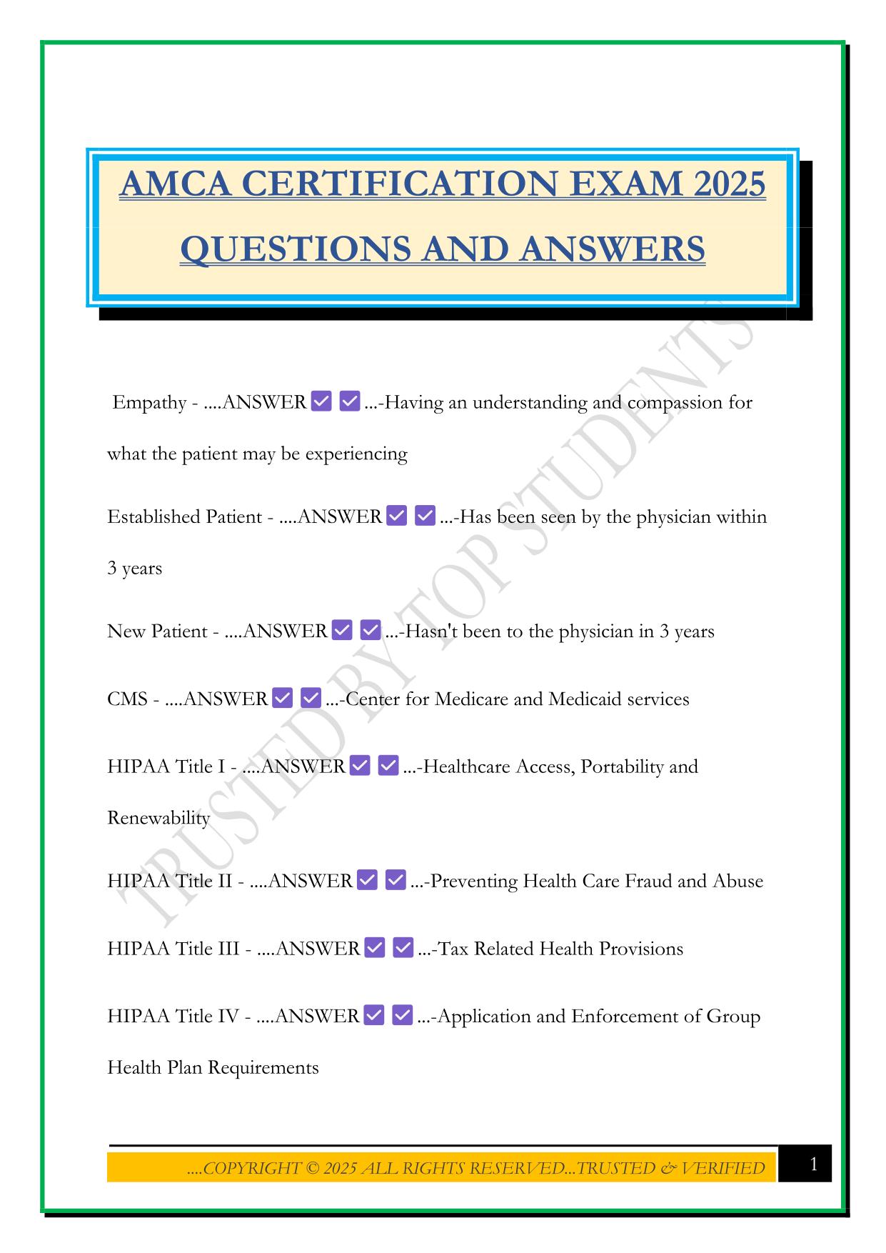 AMCA CERTIFICATION EXAM 2025 QUESTIONS AND ANSWERS