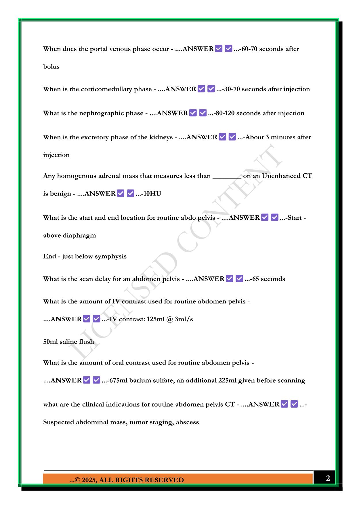 CT CAMRT PROTOCOLS EXAM 2025 QUESTIONS AND ANSWERS