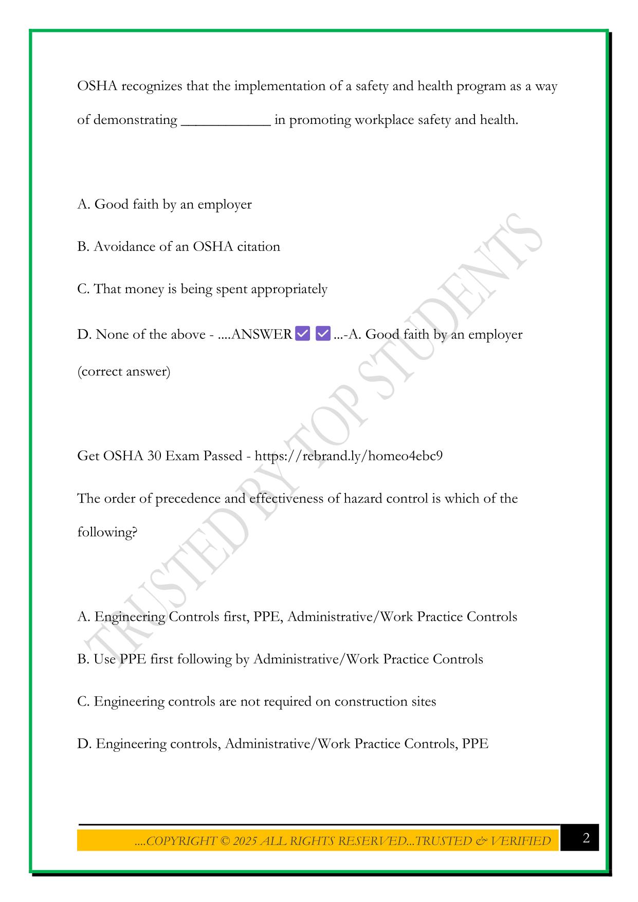 OSHA 30 CONSTRUCTION TEST 2025 ANSWER KEY MANAGING SAFETY AND HEALTH CLICKSAFETY REDVECTOR