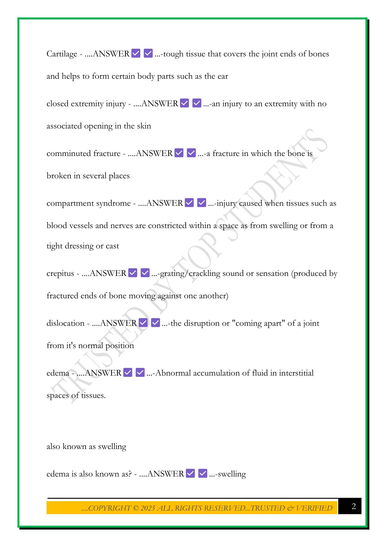 HCB MUSCULOSKELETAL EXAM 2025 QUESTIONS AND ANSWERS