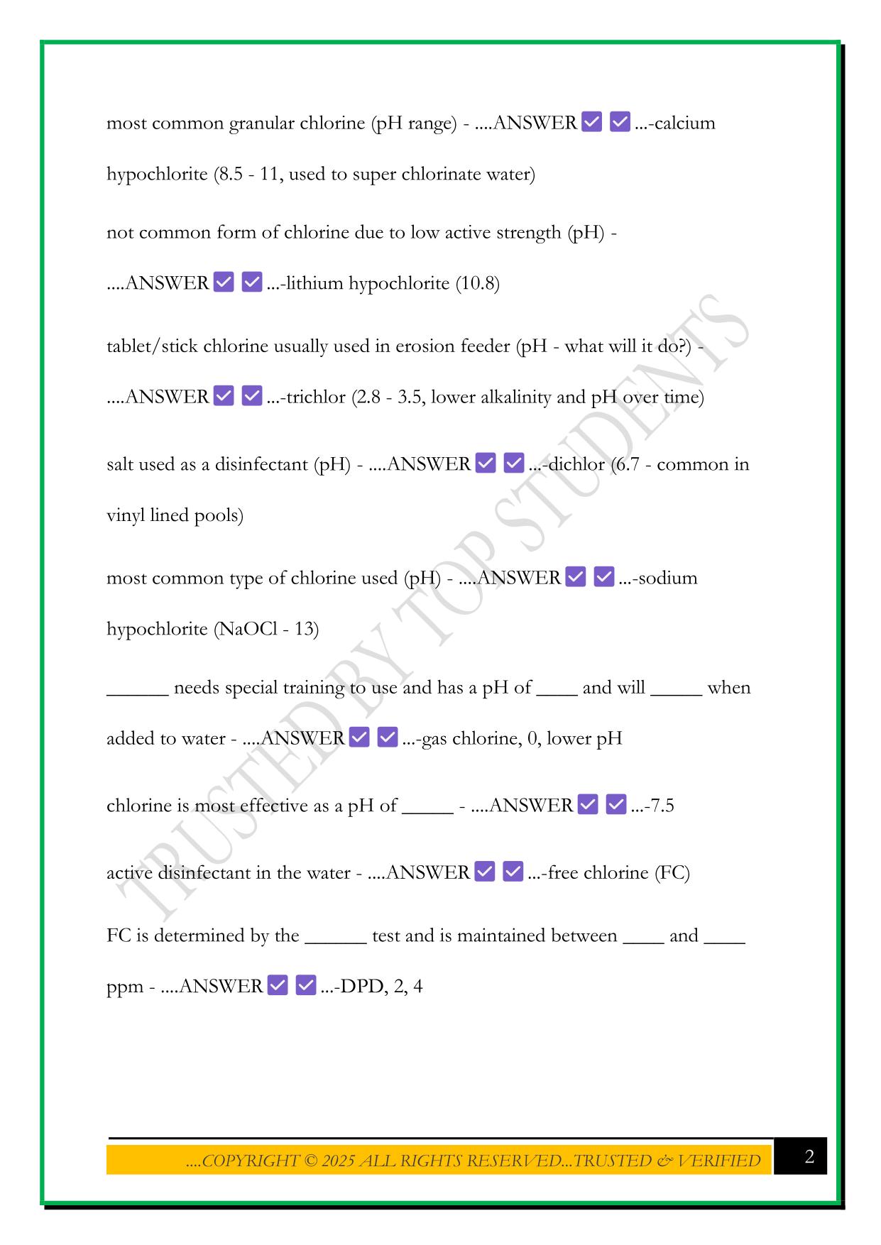 POOL OPERATOR EXAM 2025 QUESTIONS AND ANSWERS