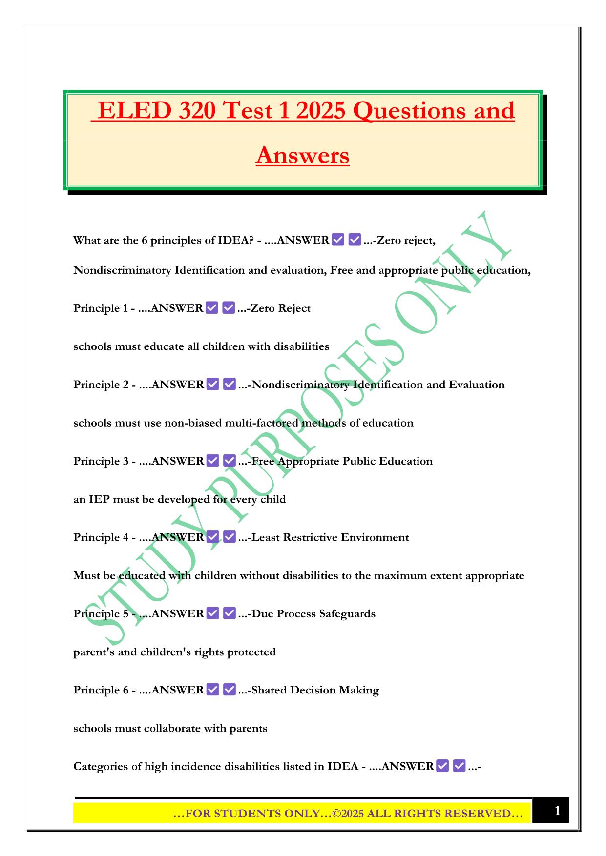 ELED 320 Test 1 2025 Questions and Answers