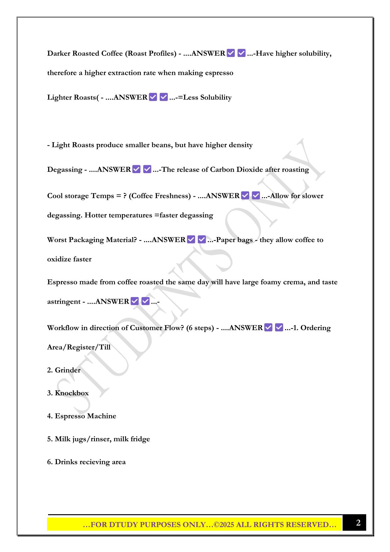 SCA BARISTA INTERMEDIATE COURSE EXAM 2025 QUESTIONS AND ANSWERS