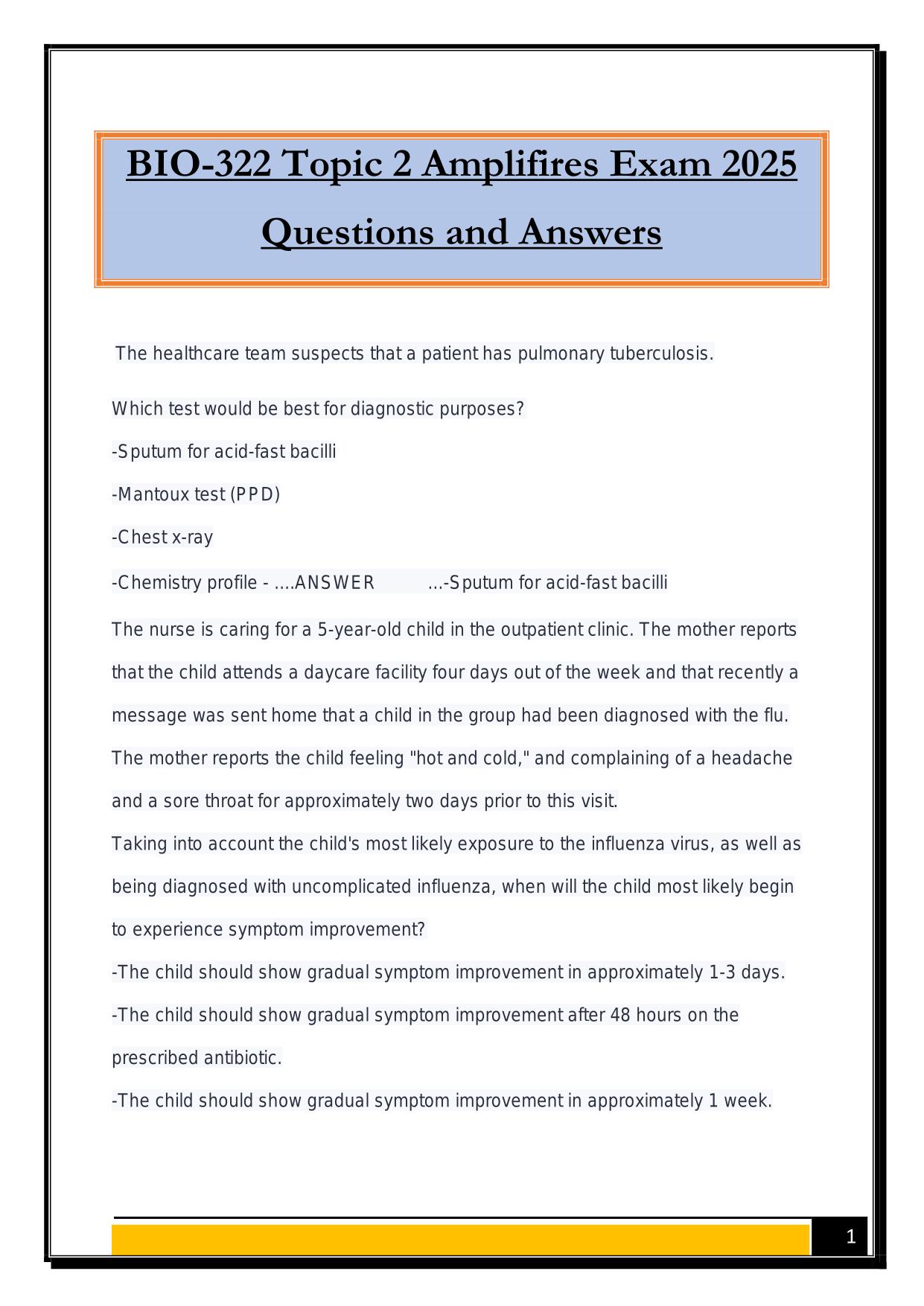 BIO-322 Topic 2 Amplifires Exam 2025 Questions and Answers