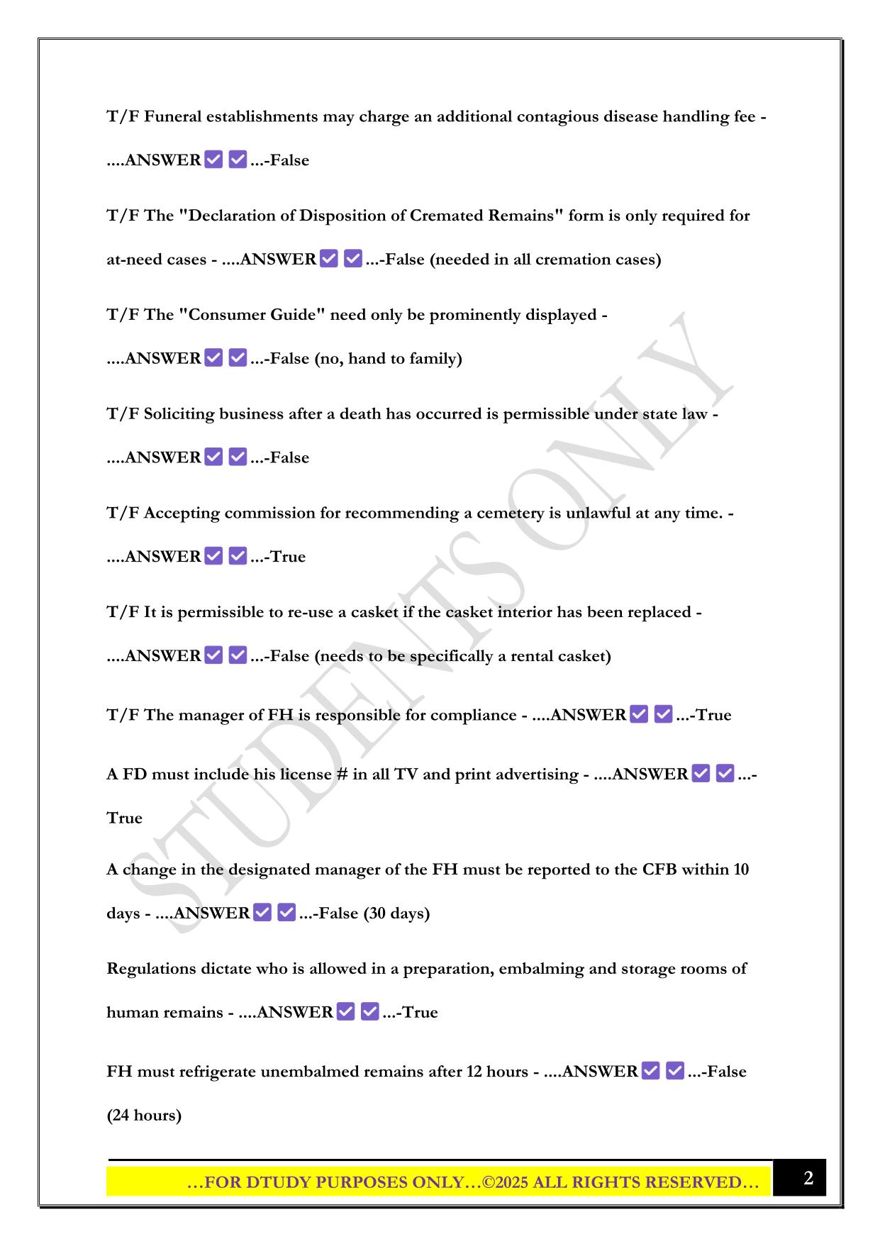 CALIFORNIA FUNERAL DIRECTOR'S EXAM (2025) QUESTIONS AND ANSWERS
