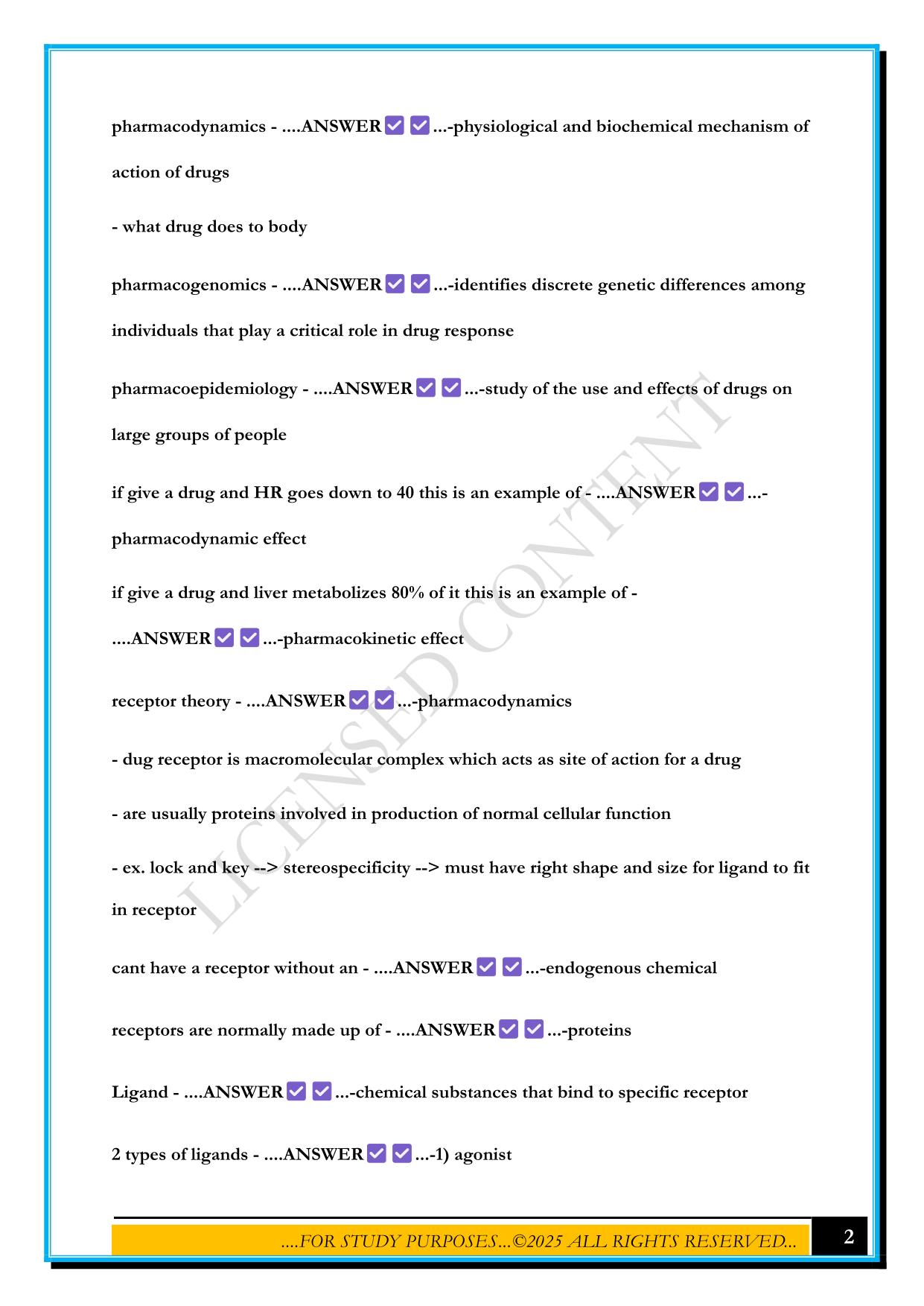 PHARMACOLOGY EXAM 1 LOURDES CRNA 2025 QUESTIONS AND ANSWERS