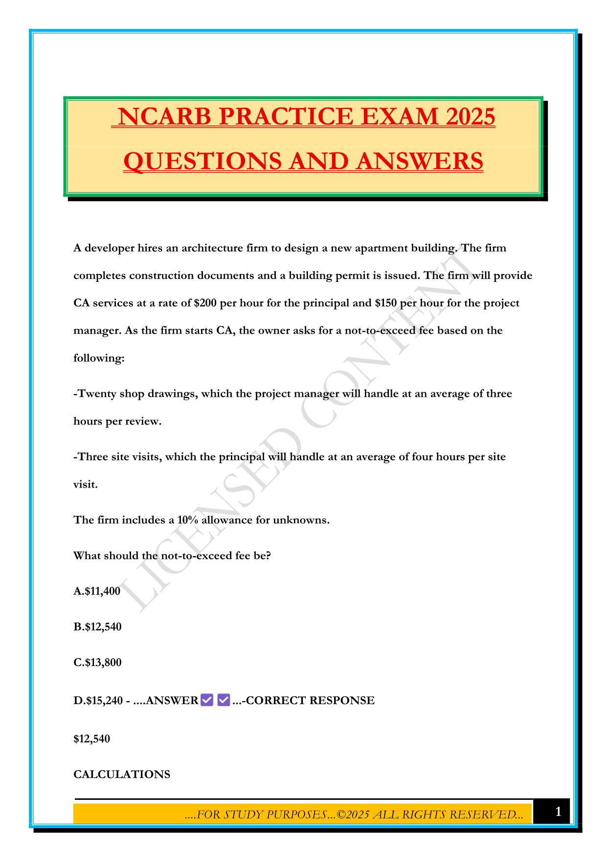NCARB PRACTICE EXAM 2025 QUESTIONS AND ANSWERS
