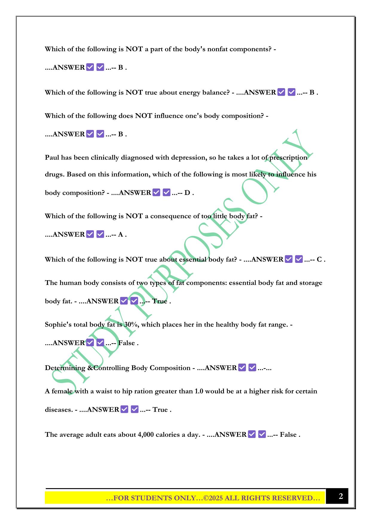 Body Composition Exam 2025 Questions and Answers