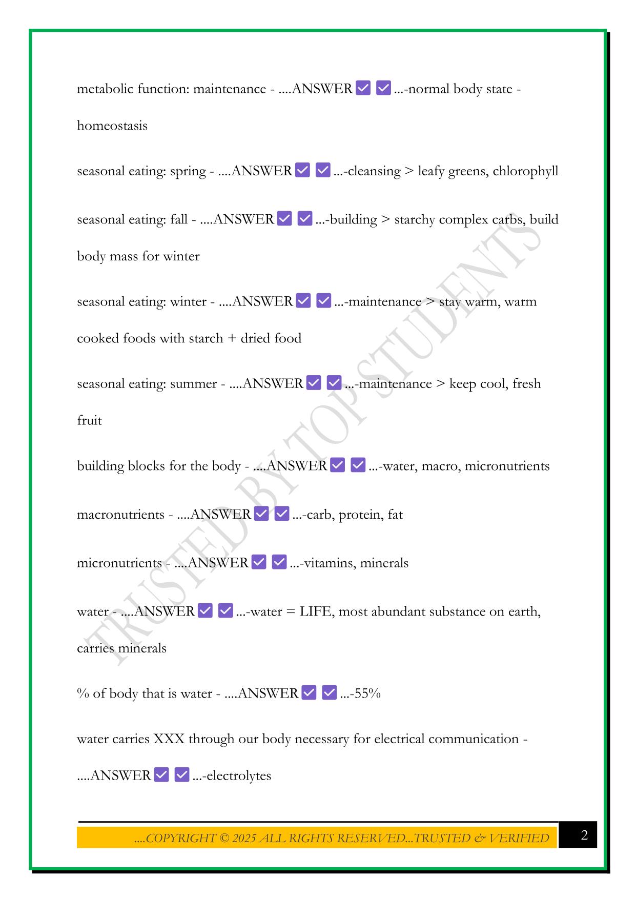 CSNN BOARD EXAM 2025 - FUNDAMENTALS OF NUTRITION QUESTIONS AND ANSWERS