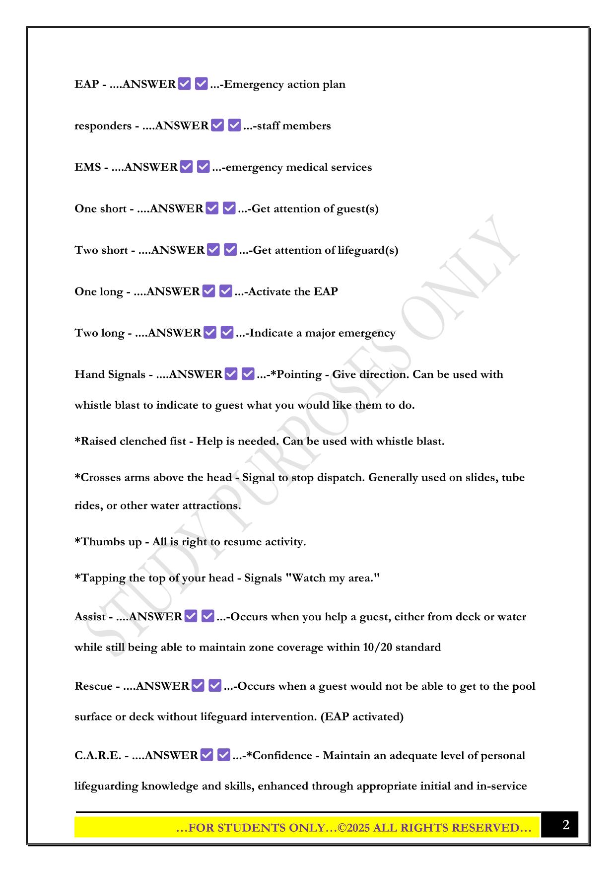 Lifeguard Training (Ellis) Exam 2025 Questions and Answers