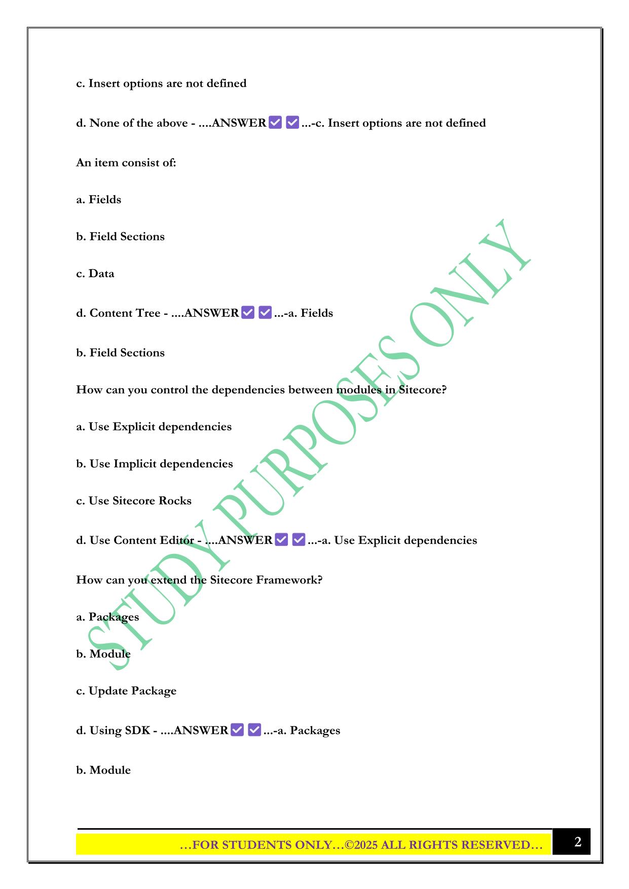 SITECORE 9.0 CERTIFICATION OBJECTIVE EXAM QUESTIONS AND ANSWERS