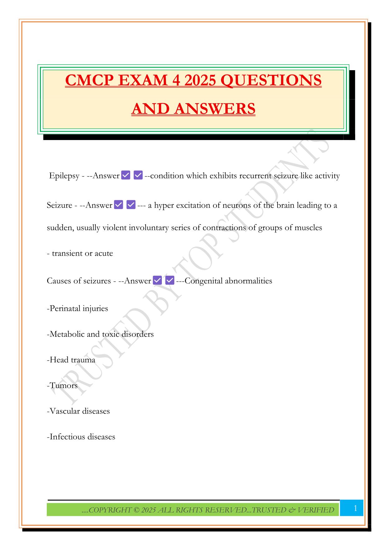 CMCP EXAM 4 2025 QUESTIONS AND ANSWERS