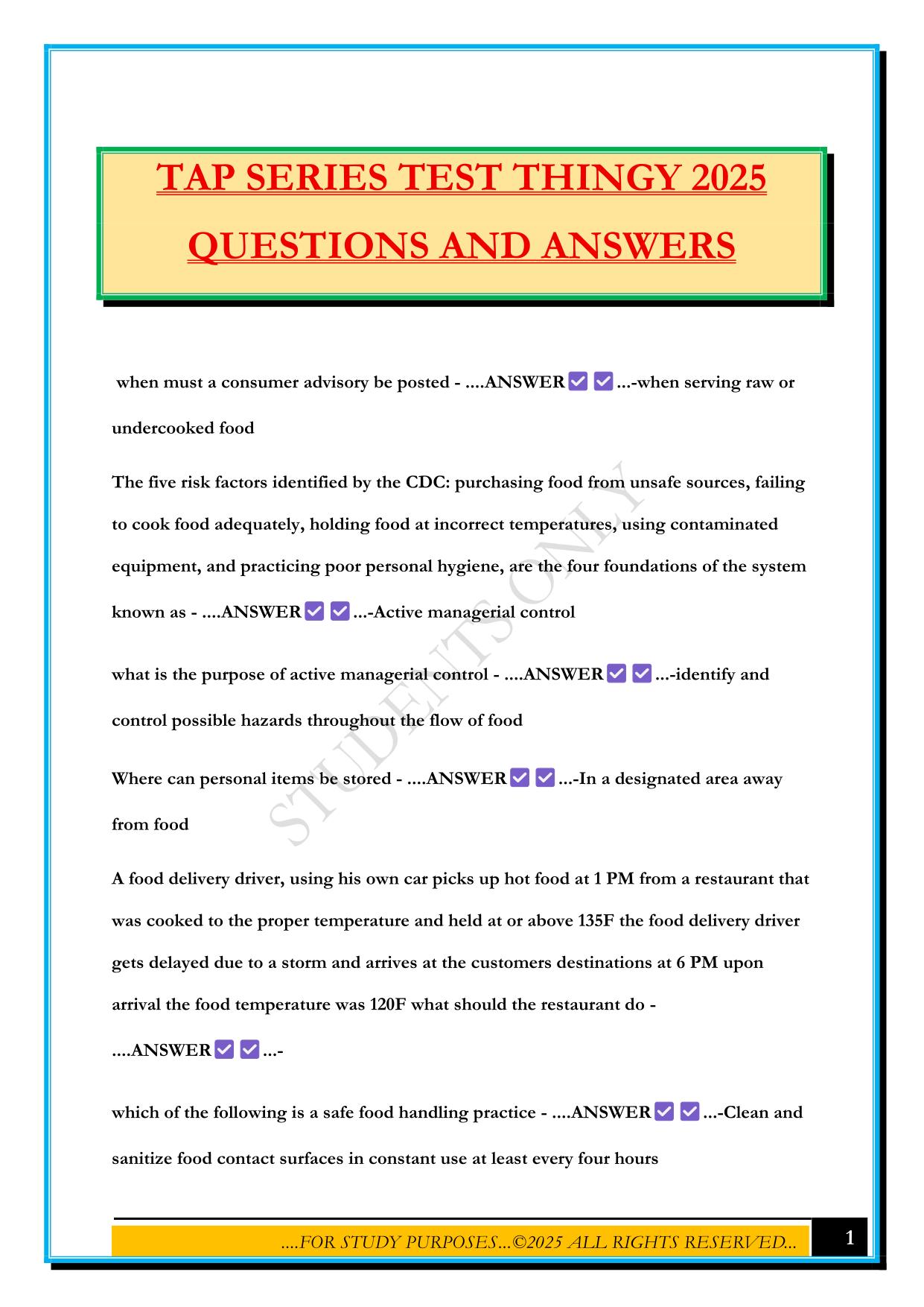 TAP SERIES TEST THINGY 2025 QUESTIONS AND ANSWERS