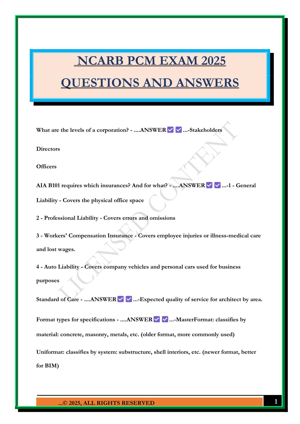 NCARB PCM EXAM 2025 QUESTIONS AND ANSWERS