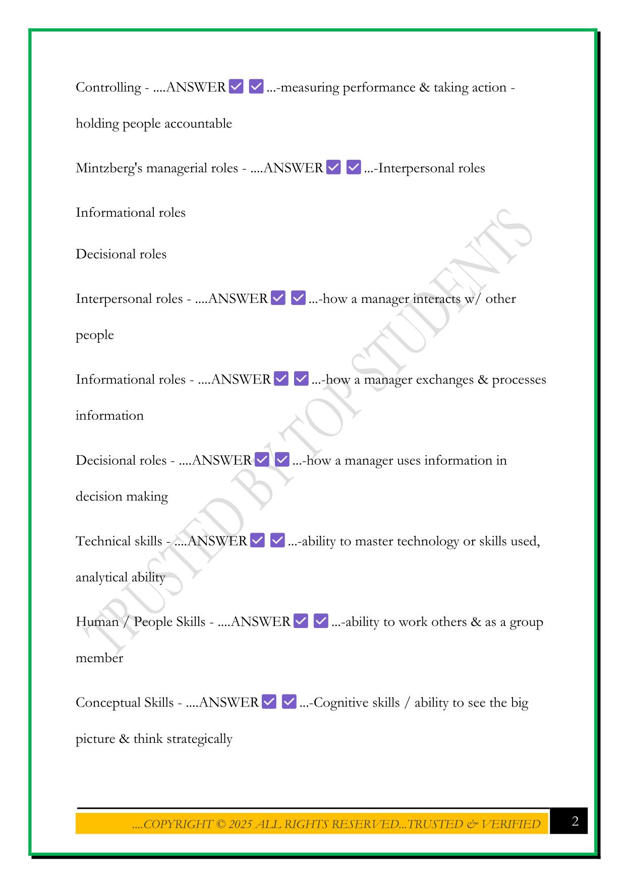 MGT 202 EXAM 1 2025 QUESTIONS AND ANSWERS