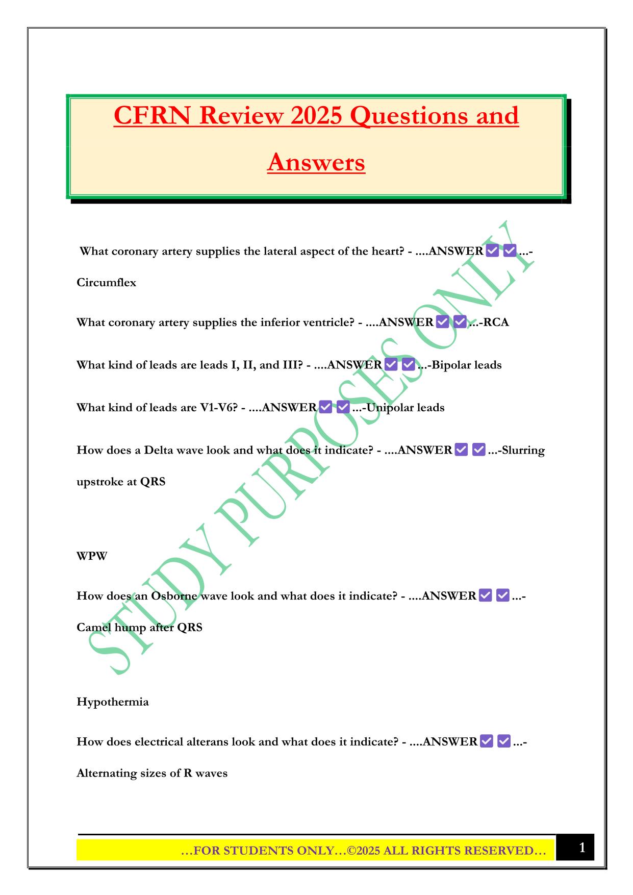 CFRN Review 2025 Questions and Answers