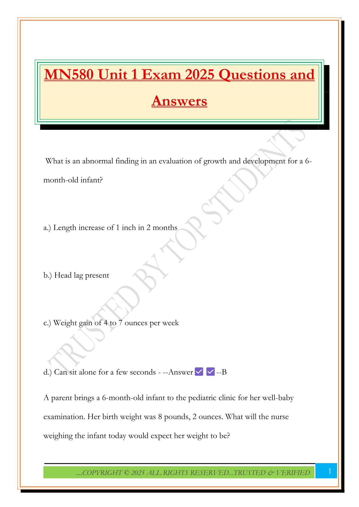 MN580 Unit 1 Exam 2025 Questions and Answers