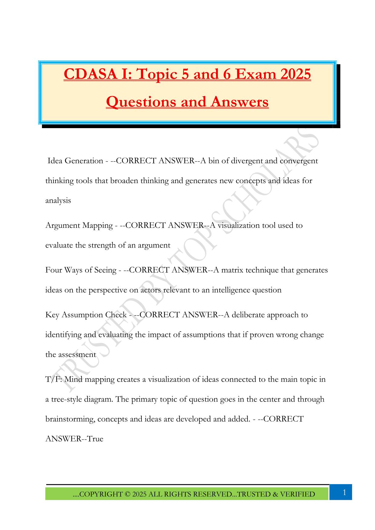 CDASA I: Topic 5 and 6 Exam 2025 Questions and Answers