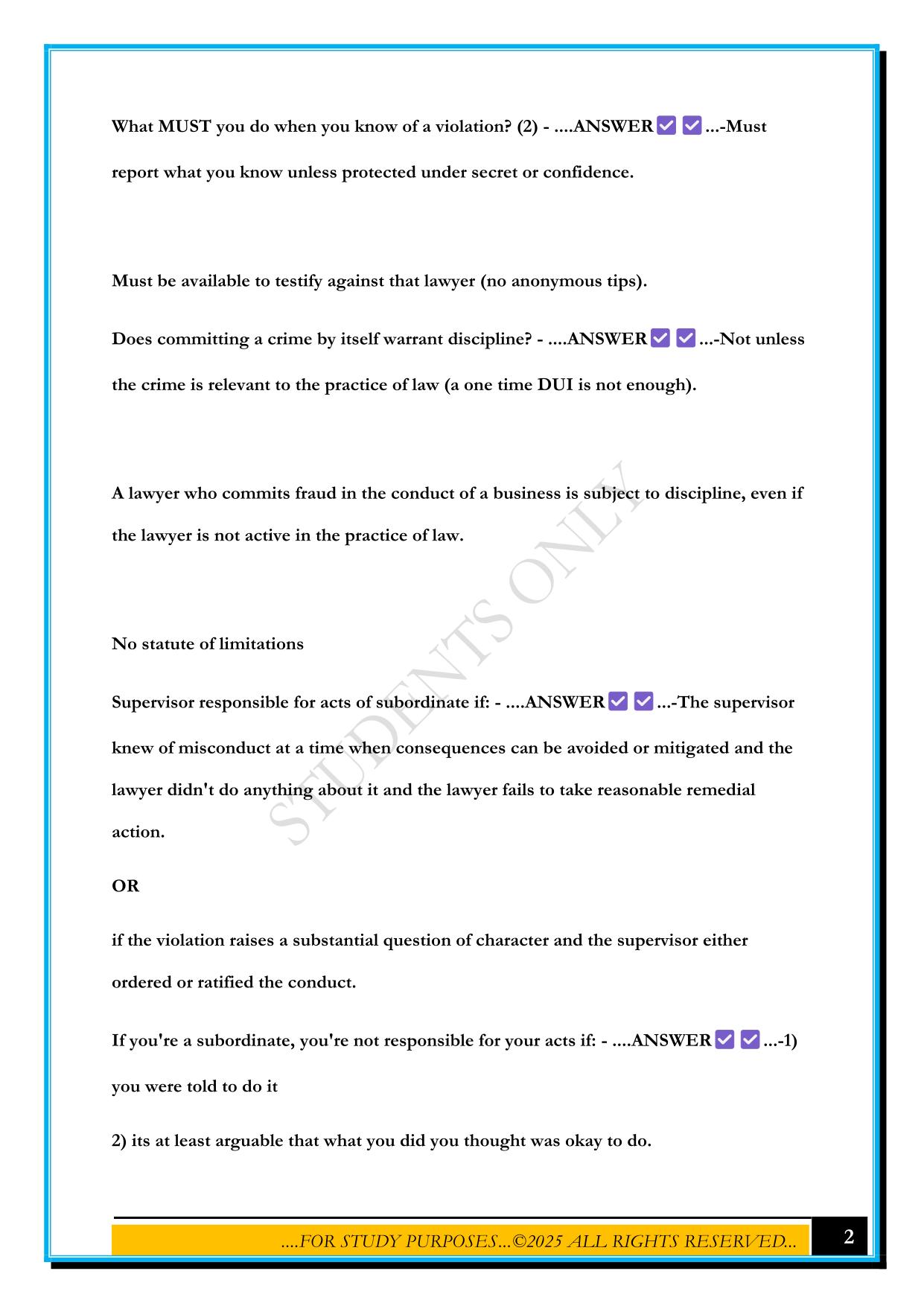 MPRE EXAM 2025 QUESTIONS AND ANSWERS