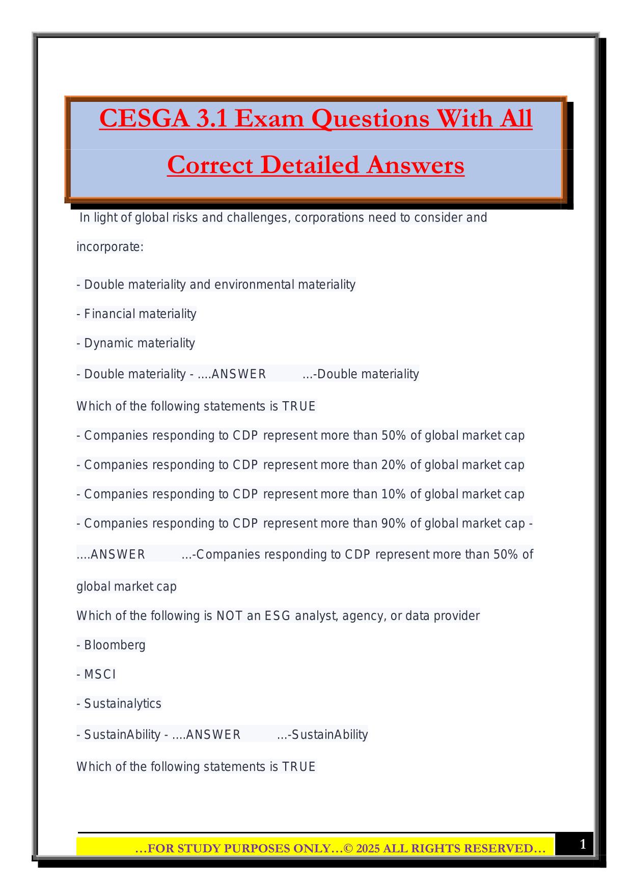 CESGA 3.1 Exam Questions With All Correct Detailed Answers