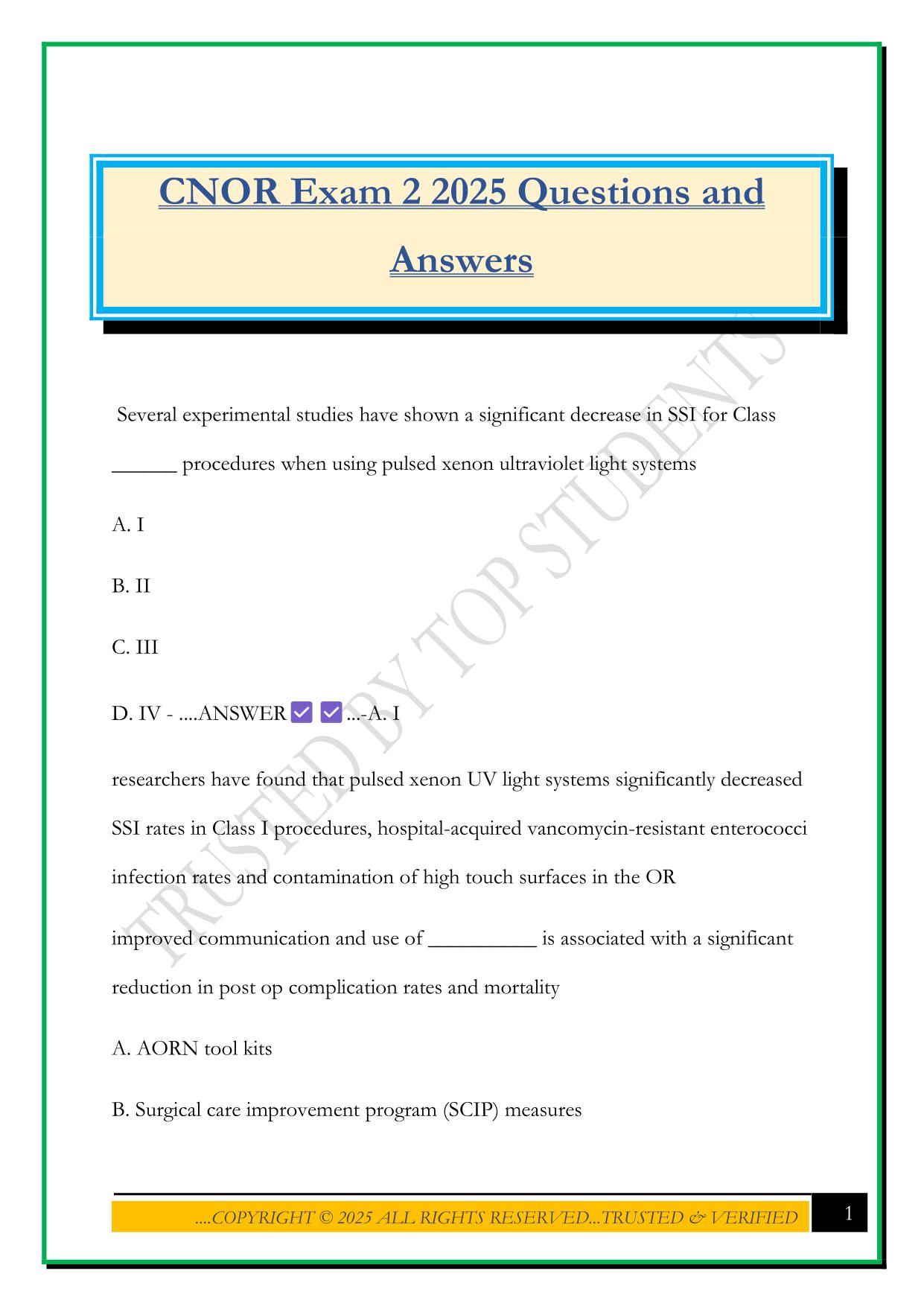 CNOR Exam 2 2025 Questions and Answers
