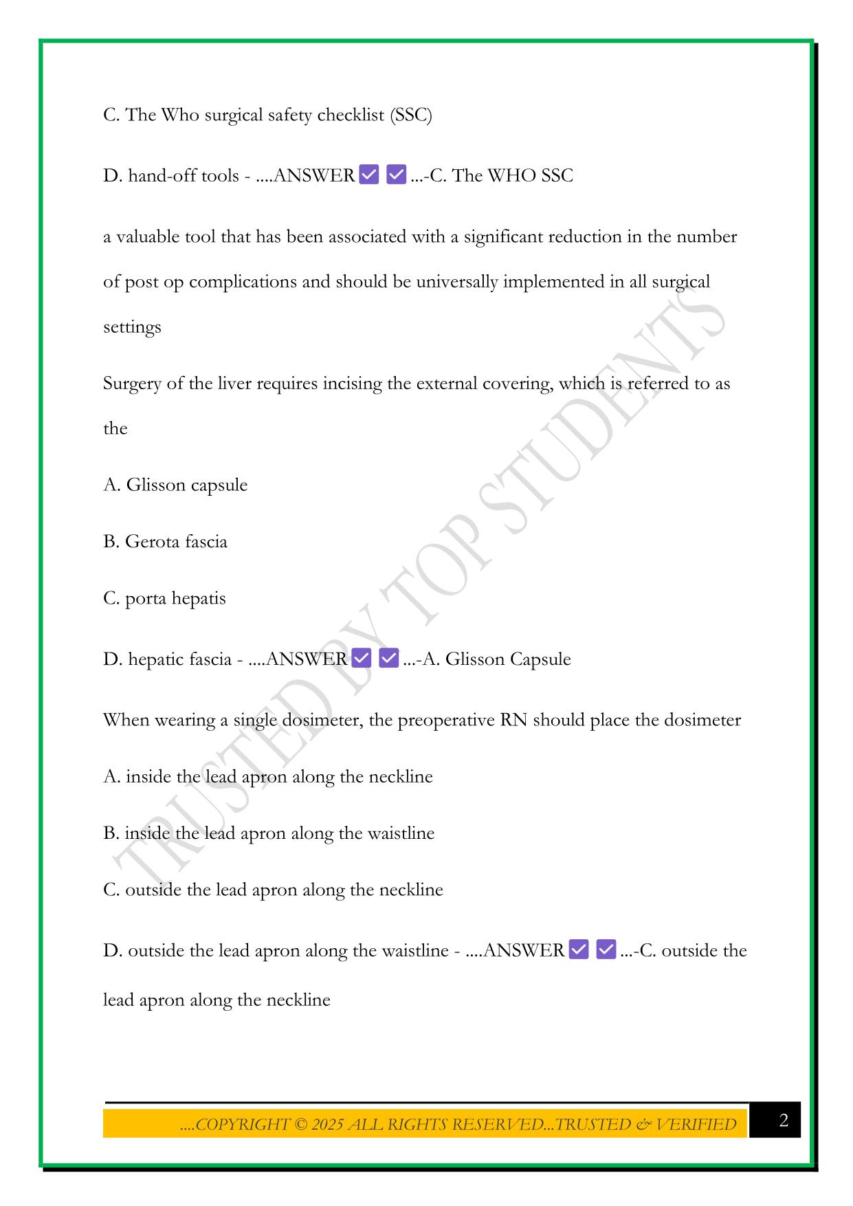 CNOR Exam 2 2025 Questions and Answers