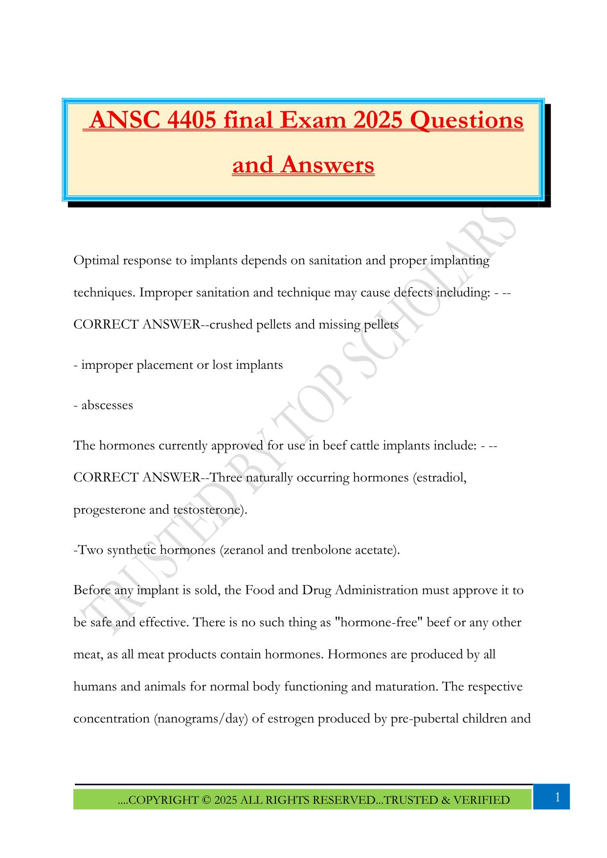 ANSC 4405 final Exam 2025 Questions and Answers